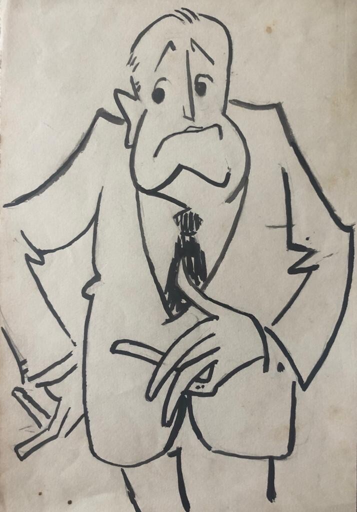 Cartoon by Juan David. (Alejo Carpentier). Original. No signature