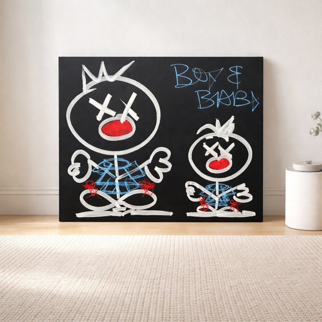 Trey Coppland, Boy n Baby Contemporary Graffiti Painting,20+30 inch, signed