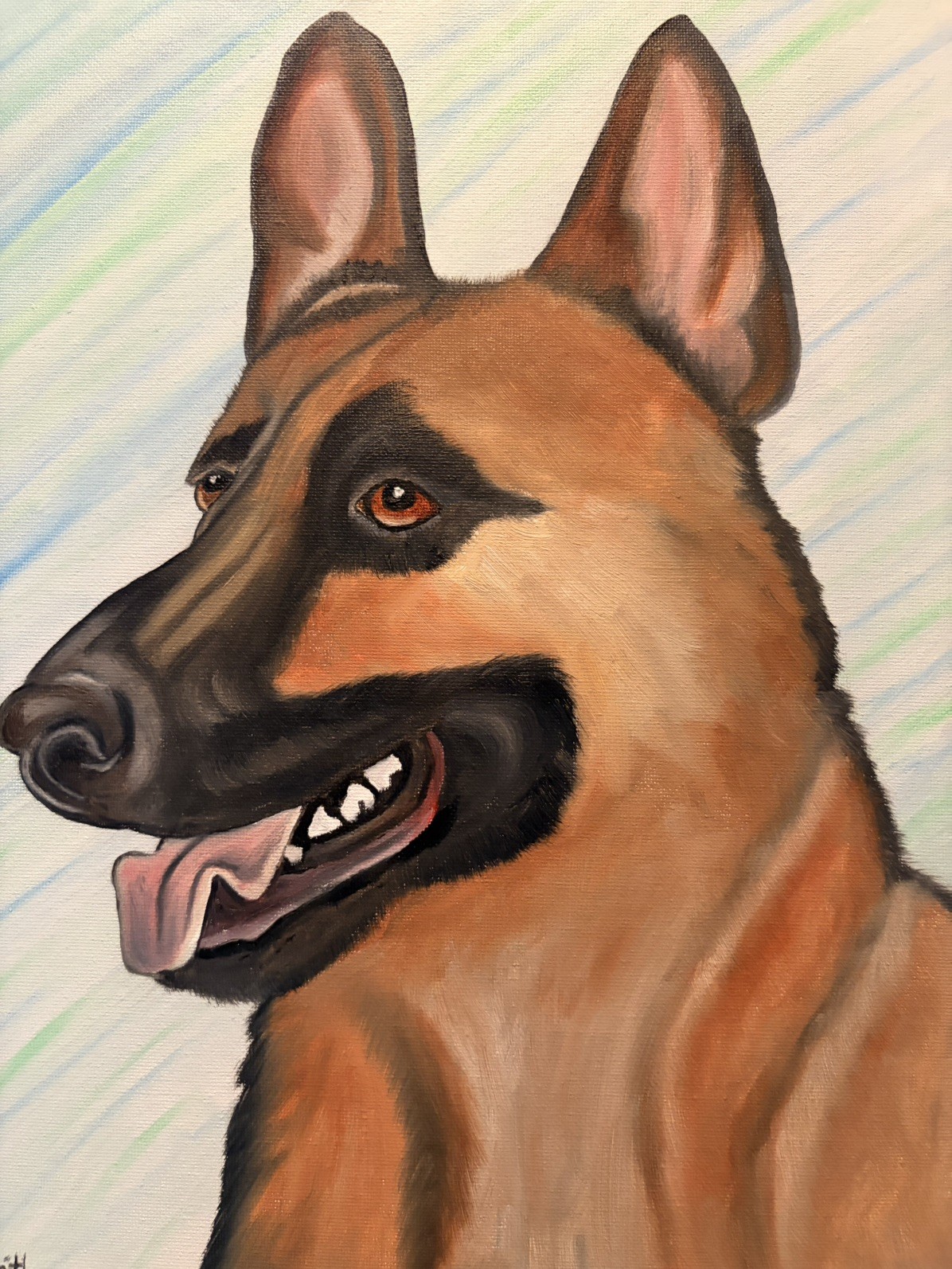 Original oil painting 11 x 14 inches handsome German Shepherd dog signed canvas