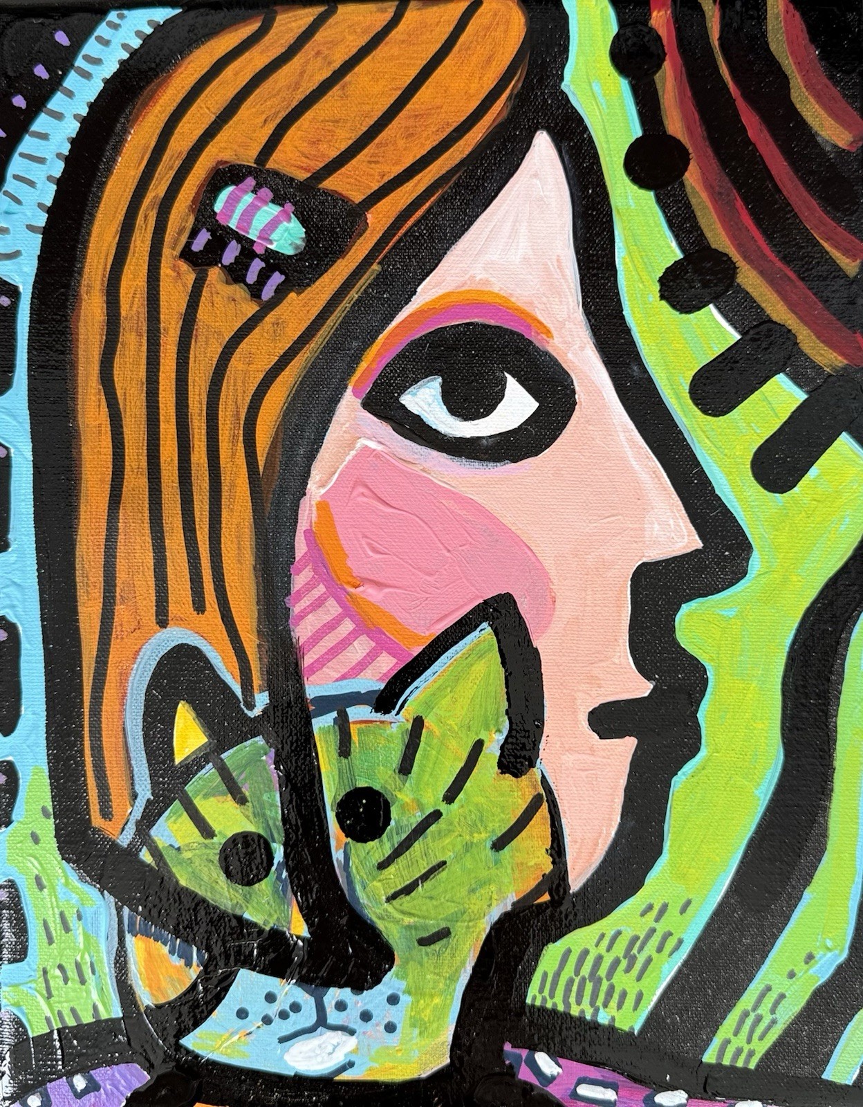 Cubist Woman With Cat Painting By MBollen Modem Art Original