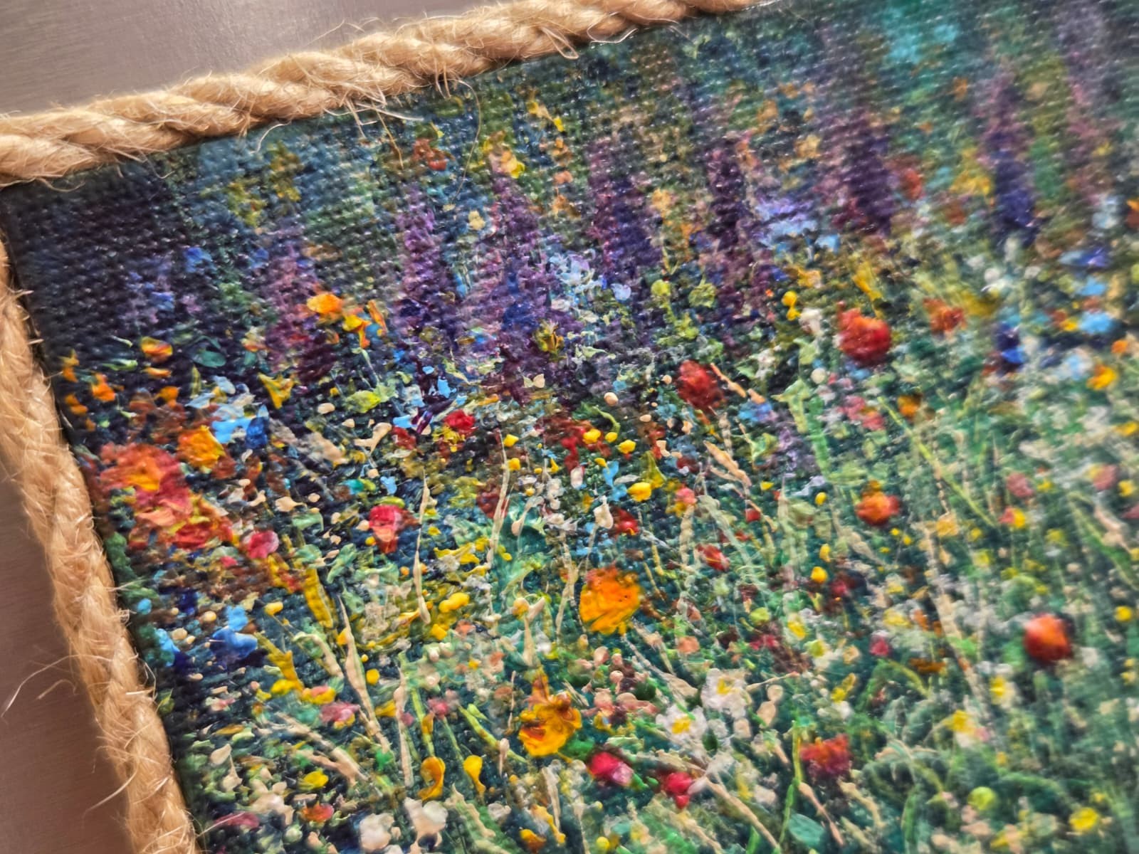 Original Wildflowers Meadow Mini Canvas Acrylic Fridge Magnet Painting 4.2×3 In