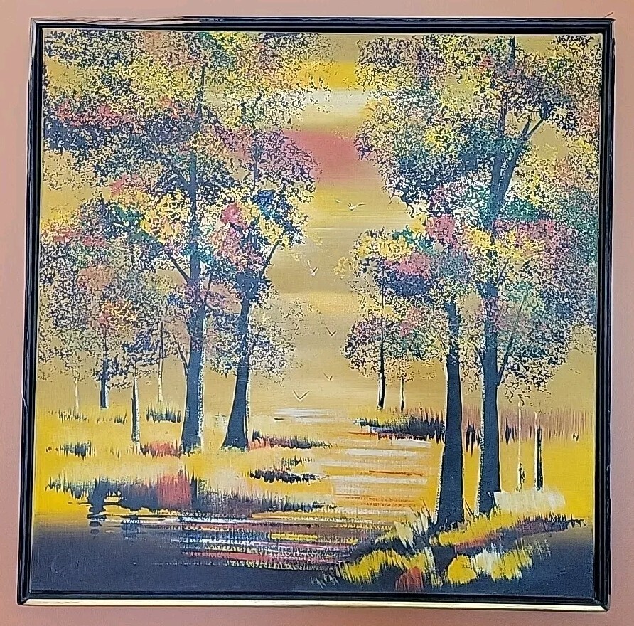 Autumn Fall Foliage Trees Nature Sunset C. Roberts Signed Oil Painting MCM READ