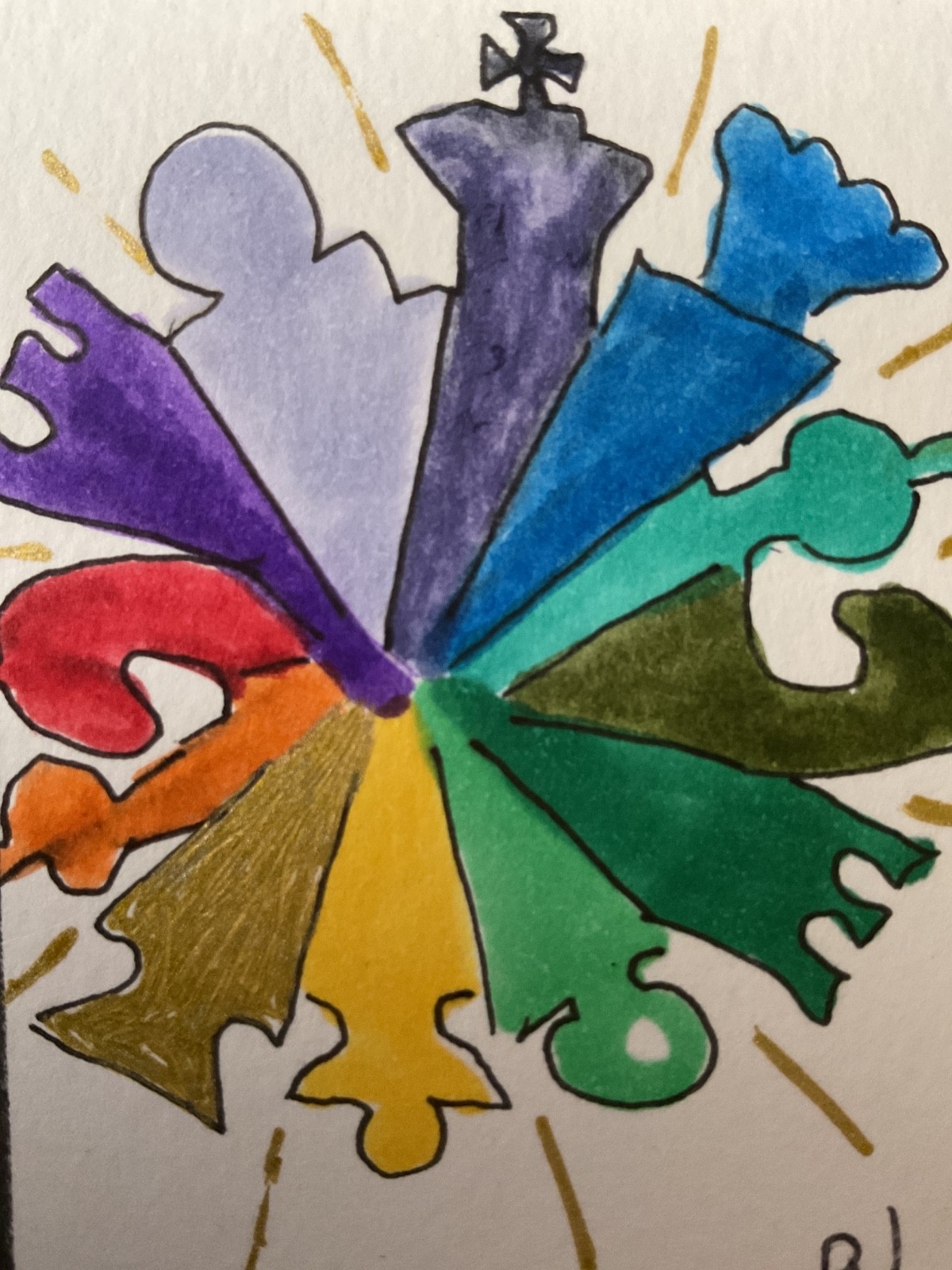 ACEO watercolor art by PJ, art card 2.5 x 3.5: chess magic.