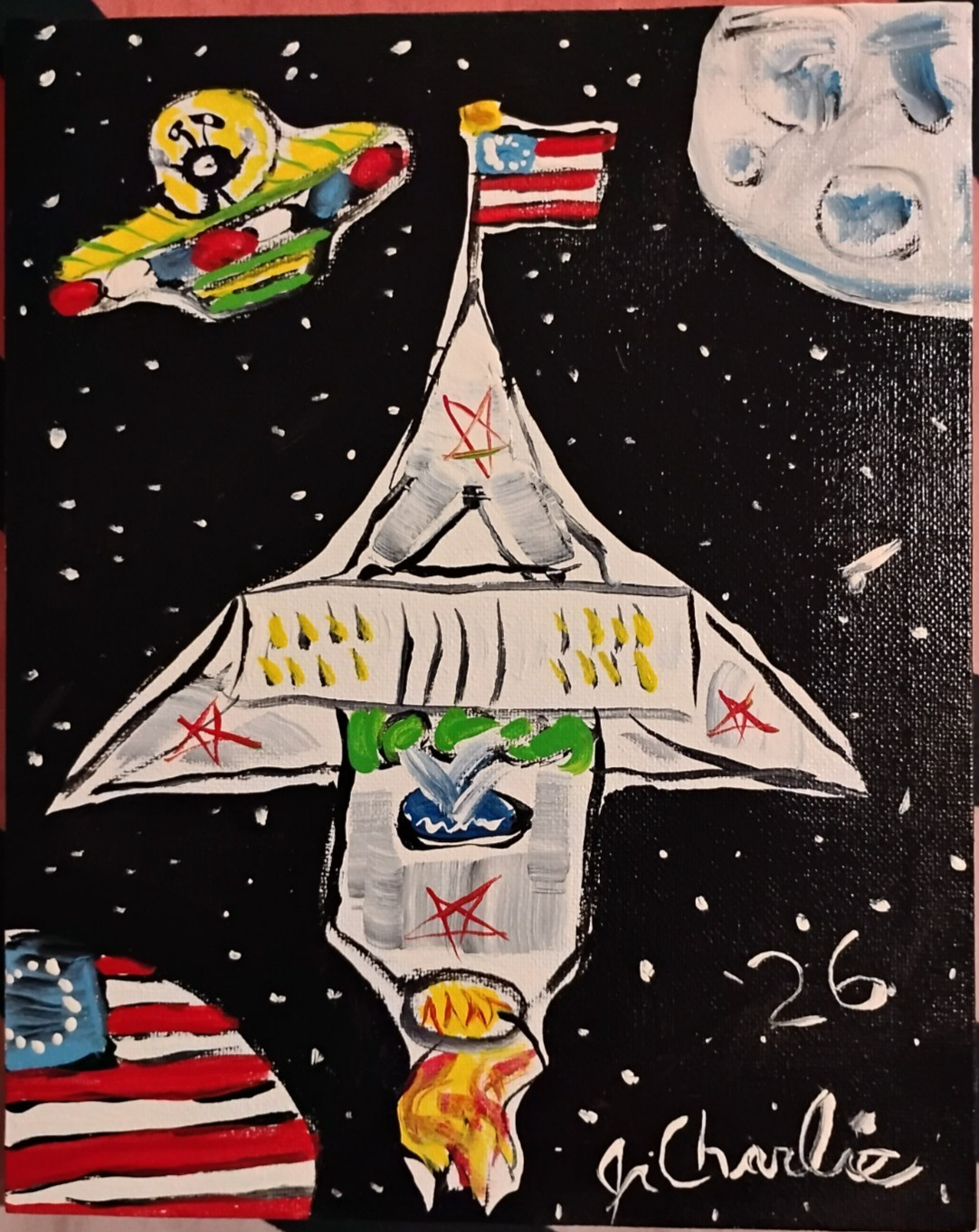 USS WHITE HOUSE SPACE PAINTING JR CHARLIE OUTSIDER POLITICAL PRIMITIVE POP FOLK
