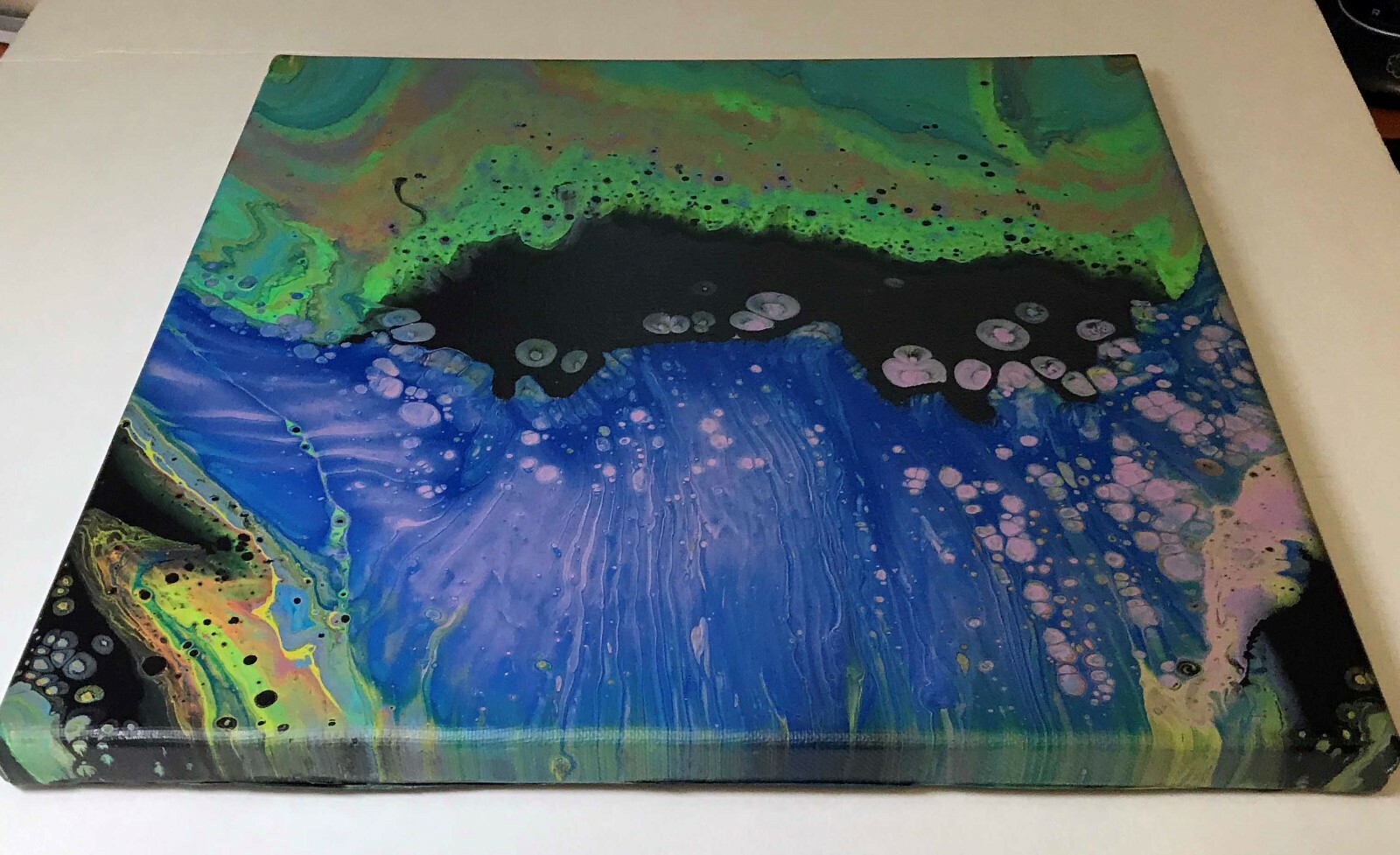 Original Acrylic Pour Abstract Painting 12×12 «Aurora Borealis» Couples Painting