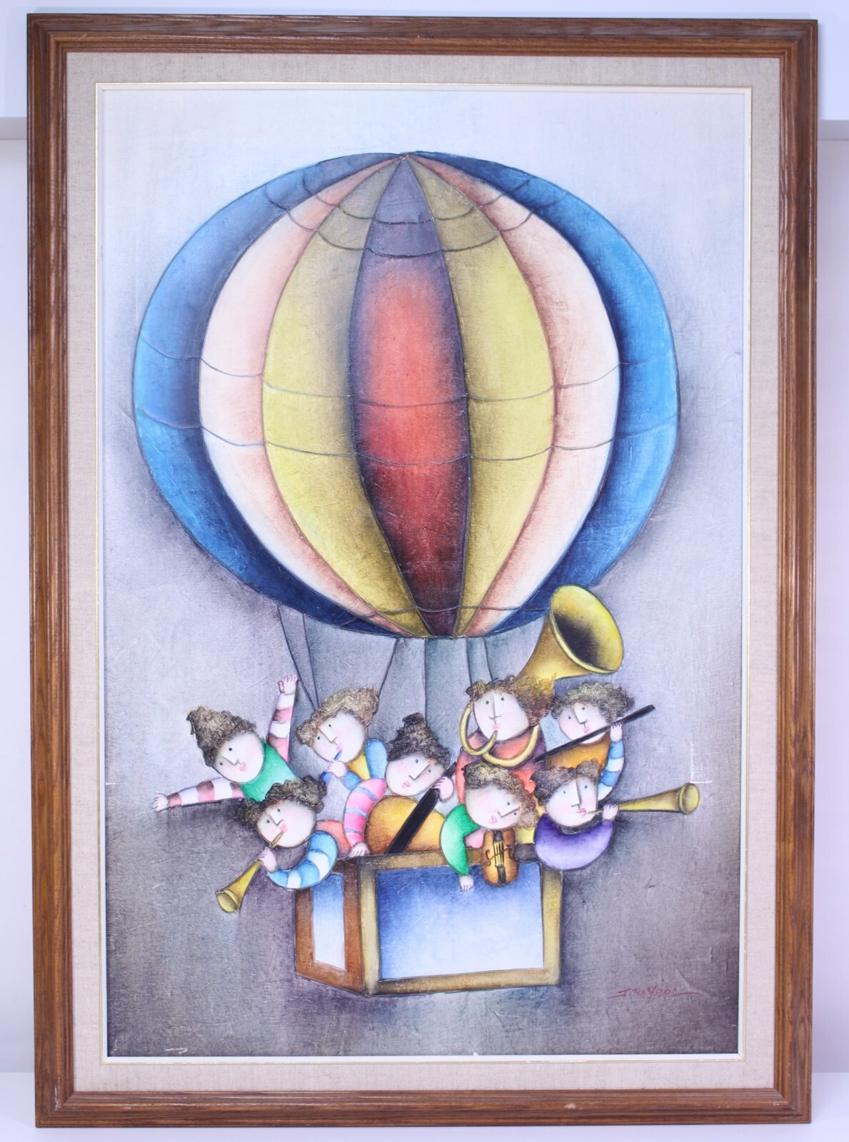 Joyce Roybal Oil Canvas Art Signed Framed Musicians Hot Air Balloon Whimsical NY
