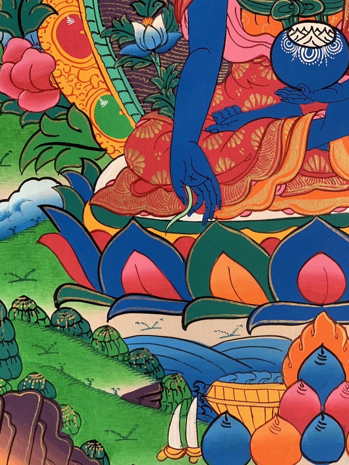 ORIGINAL HAND-PAINTED MEDICINE BUDDHA/ BHAISAJYAGURU TIBETAN THANGKA PAINTING