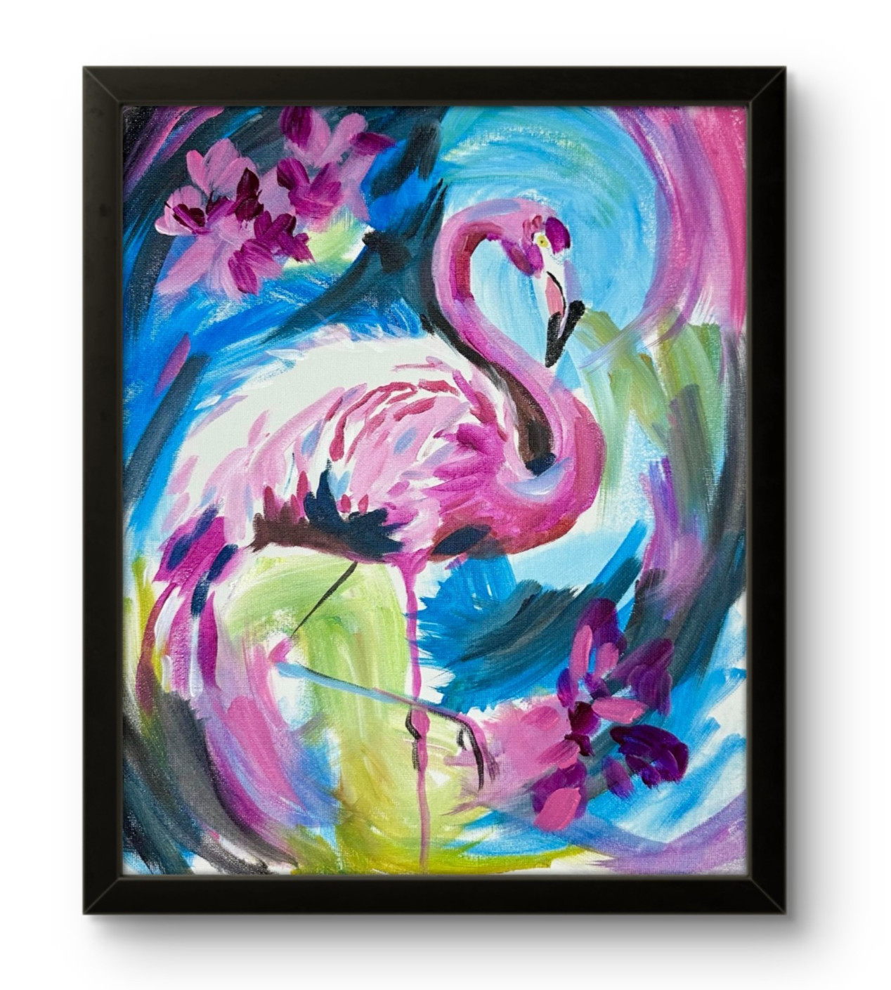 Flamingo Painting 11×14 Original Tropical Bird Pink Flamingo Artwork Beach Decor