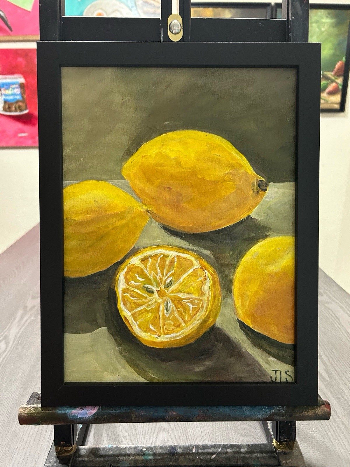 Lemon Still Life Painting Framed Kitchen Fruit Art 9×12