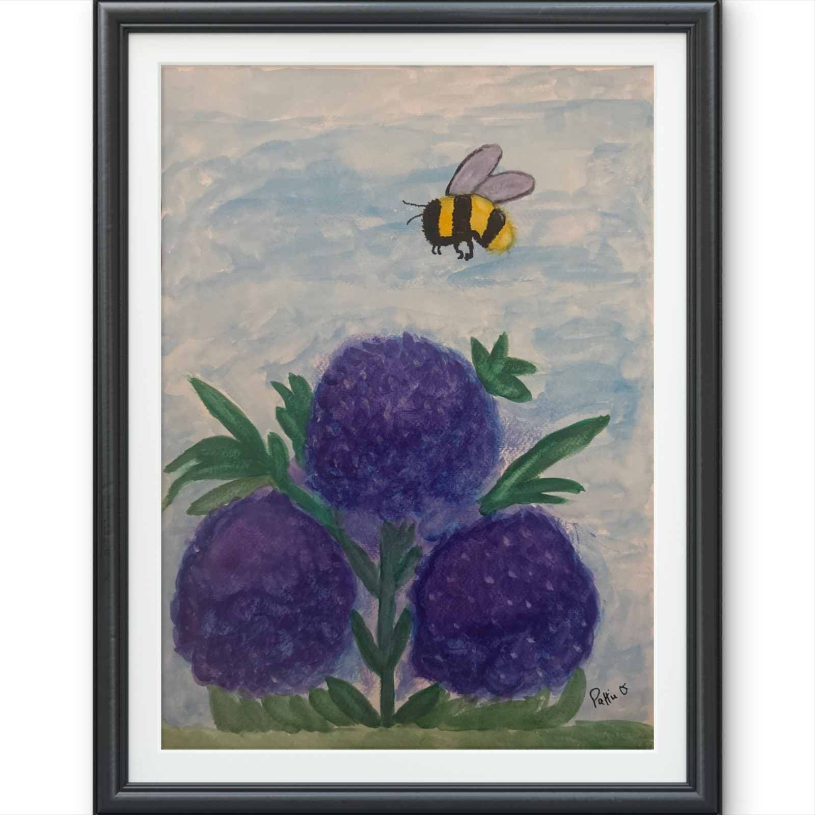 Hydrangea Bee Whimsical Floral Painting Fine Art 15X11 Gallery Paper Signed