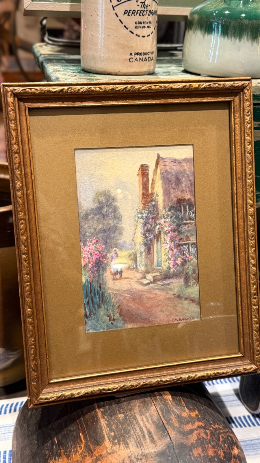 Vintage Watercolour Painting by Emily Mary Bibbens Warren English Cottage Scene