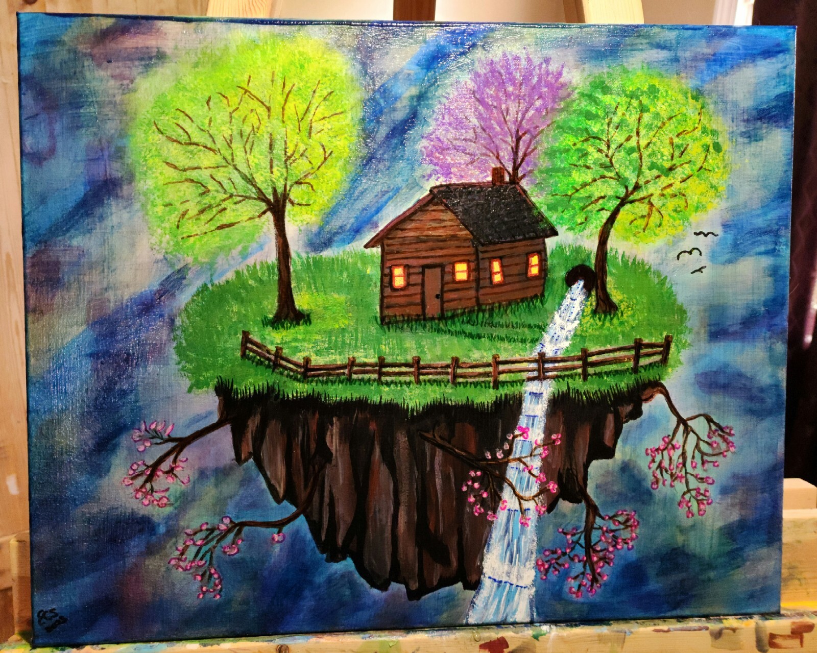 The Floating Island Acrylic On Canvas Original Painting Signed By Artist 16×20