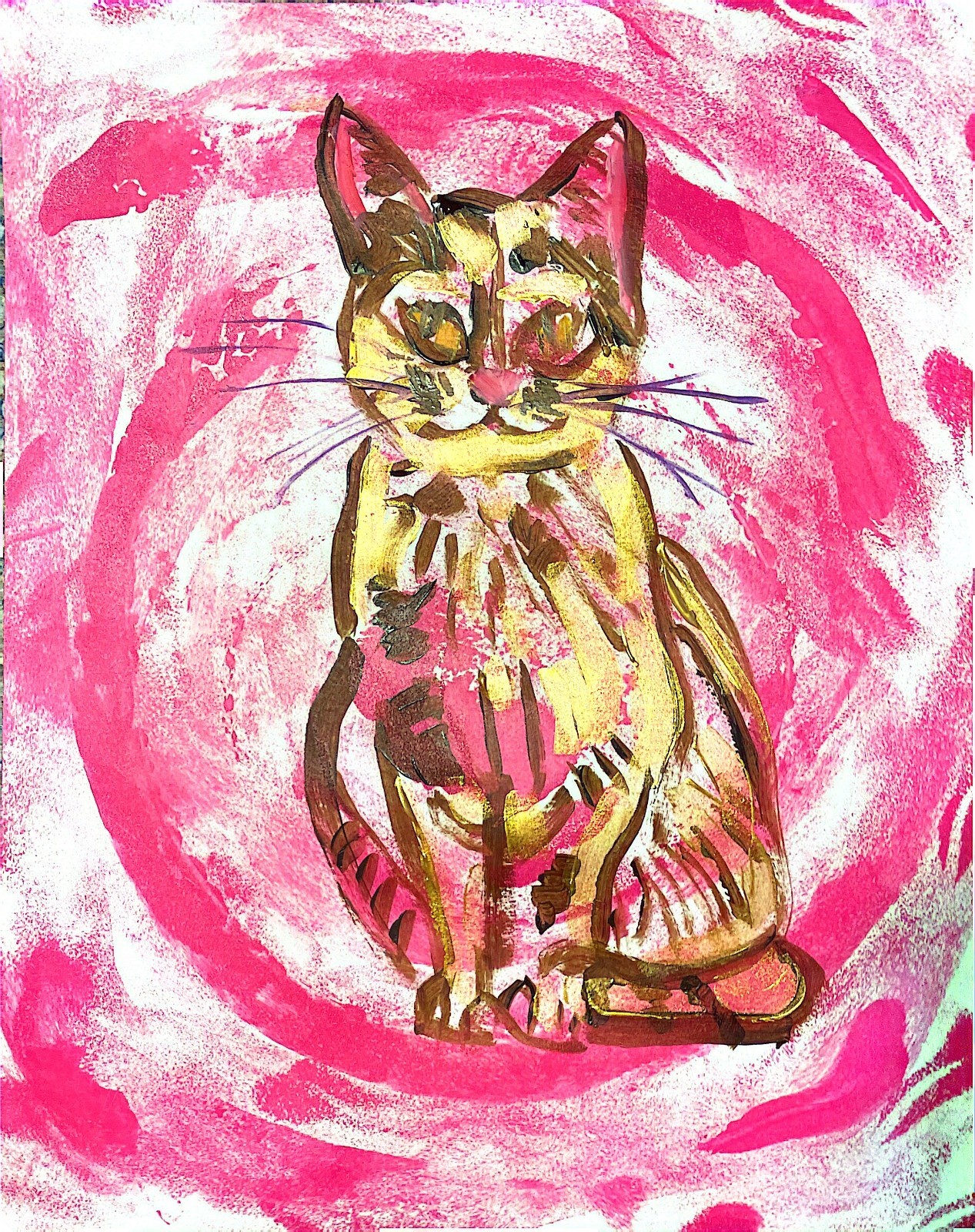 Cat From Outer Space 11 X 14″ Abstract Acrylic Painting Paper Magic and Whimsey