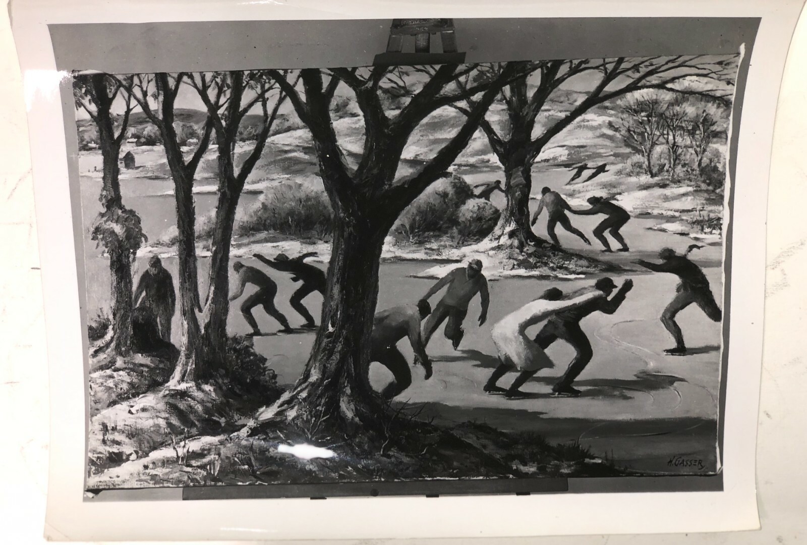 Original 8 x10 Glossy Photo of C.1950 Skaters Oil Painting by Henry Gasser