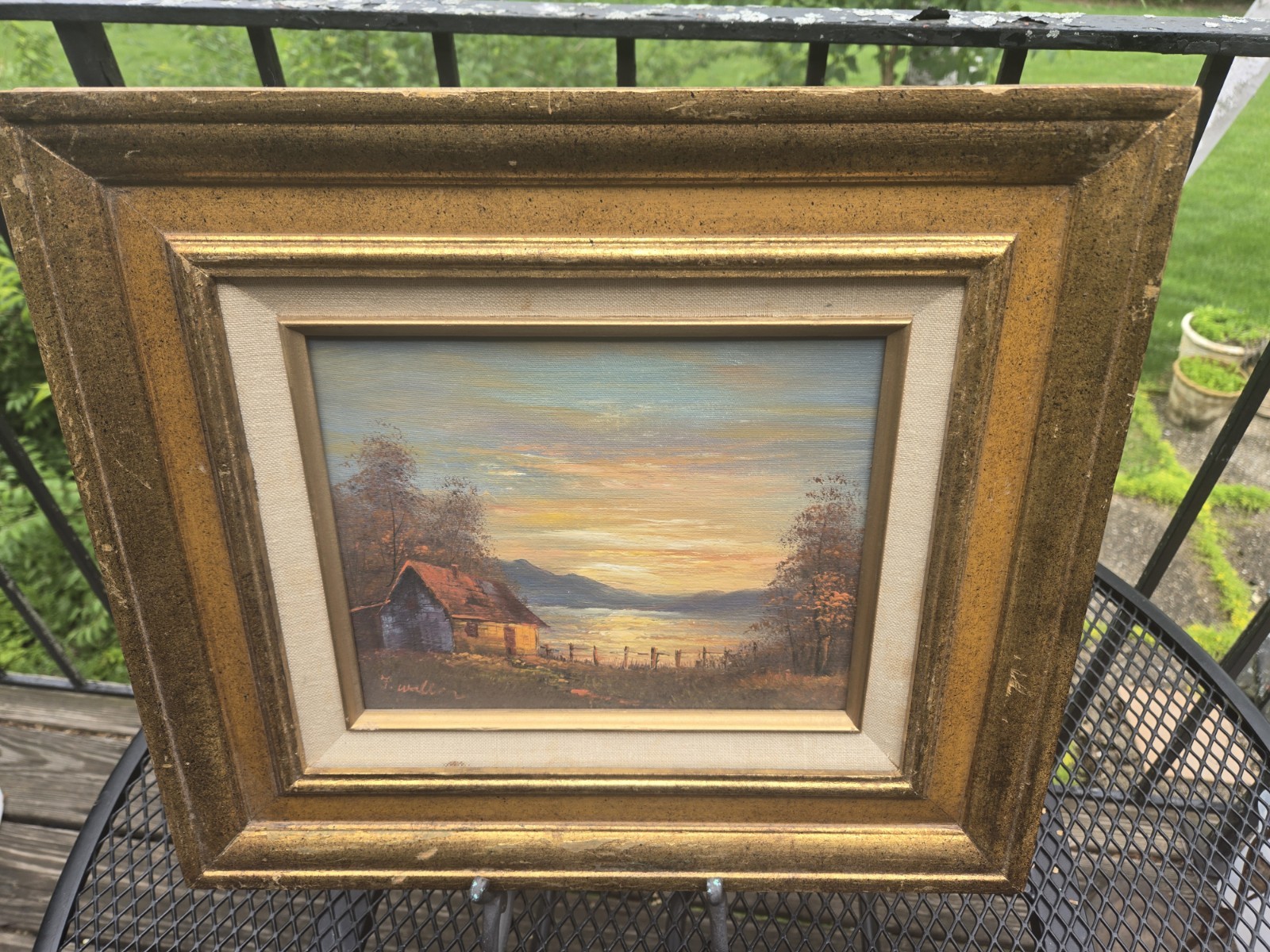 Signed F.Wallen Fall Autumn River Scape Oil On Board Painting Framed 17×15″Read