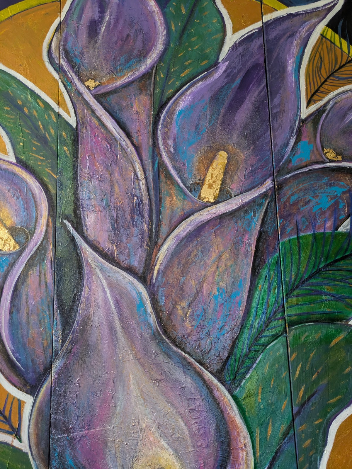 THE VIOLET FLAME — Monumental 80” Triptych | Acrylic & Gold Leaf -K. Bickman Art
