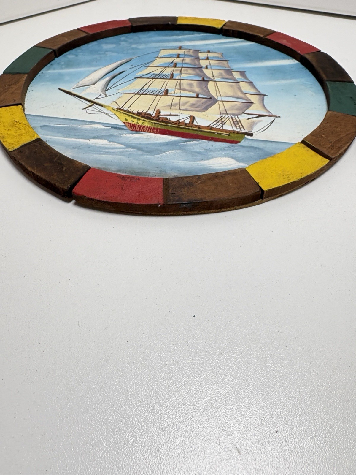 Vintage Sailboat Ship Painting Set Of 2 Painted On Wood Santa Maria 9.75”