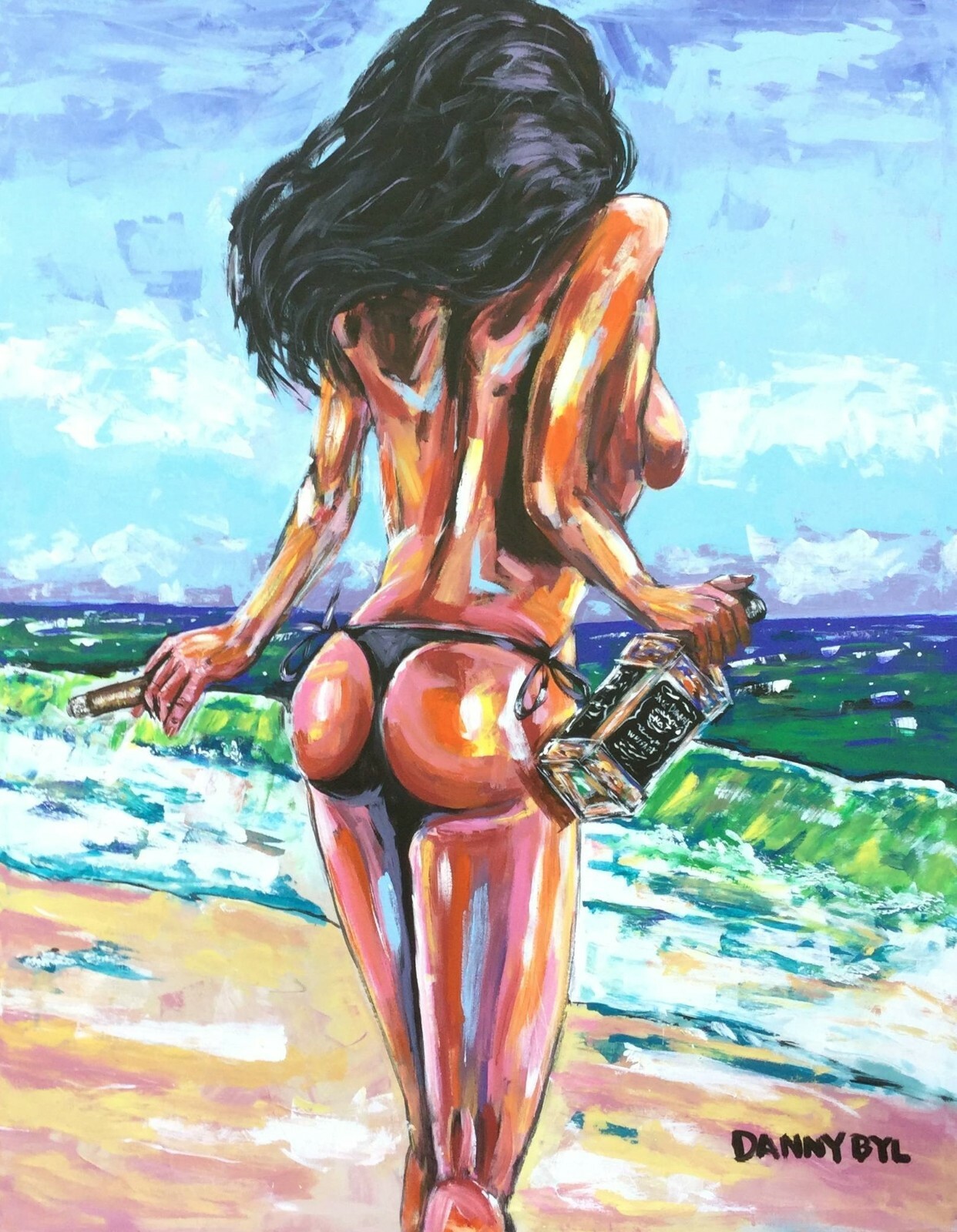 Cigar Whiskey Babe Original Art Painting DAN BYL Contemporary Modern Huge 4x5ft