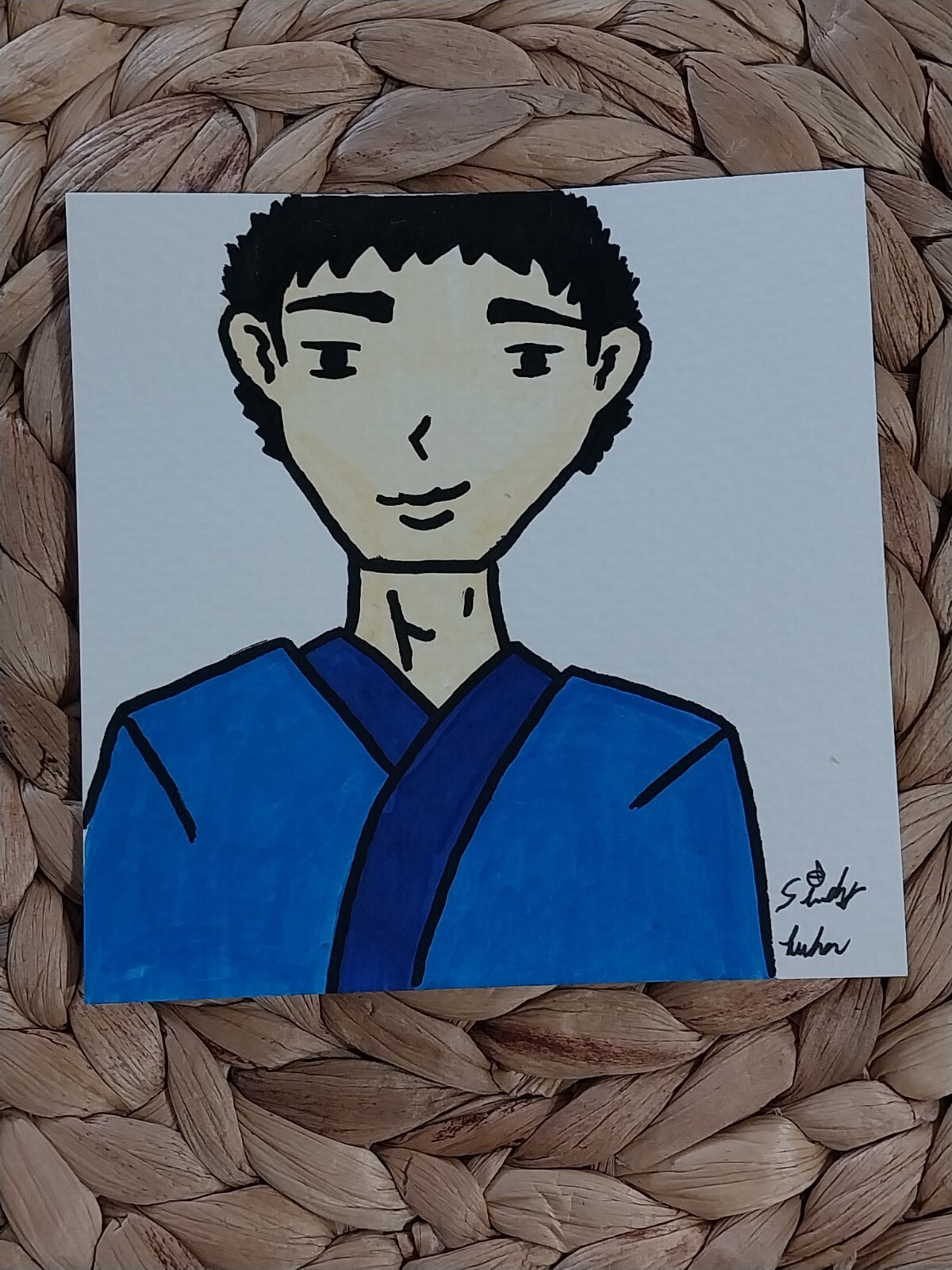 4×4 Inch Acrylic Ink Painting On Watercolor Paper Anime Manga Boy Title Simu M1