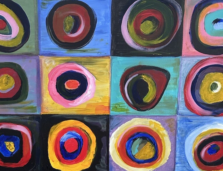 Abstract Circle Painting Kandinsky Style Colorful Squares Original Wall Art