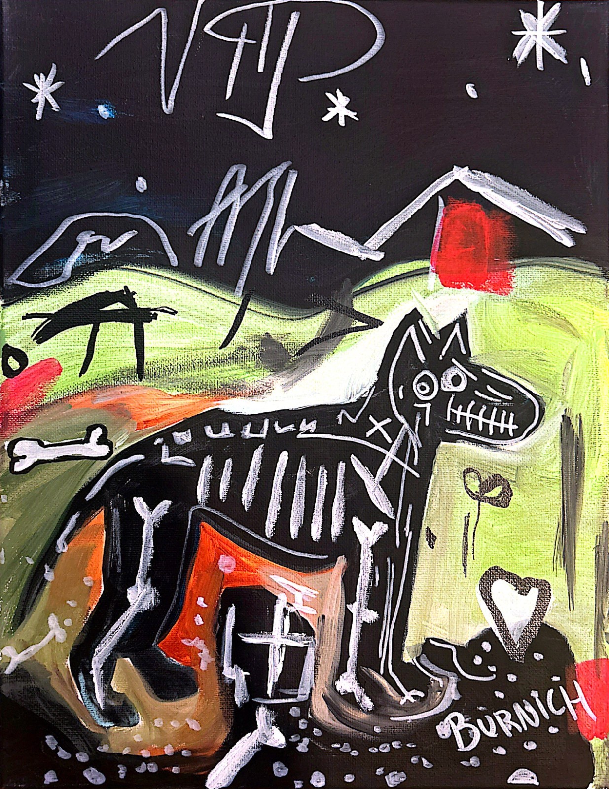 Night Dog 11×14 Original Acrylic Painting Art Inspired Neo Expressionism Canvas