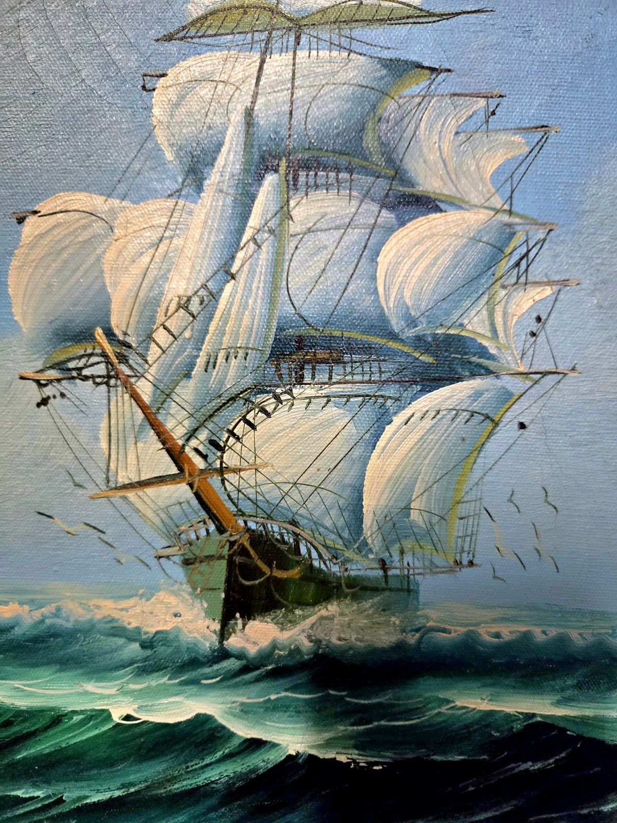 Jackson Signed Framed Realism Canvas Painting Nautical Seascape Sailing Ship