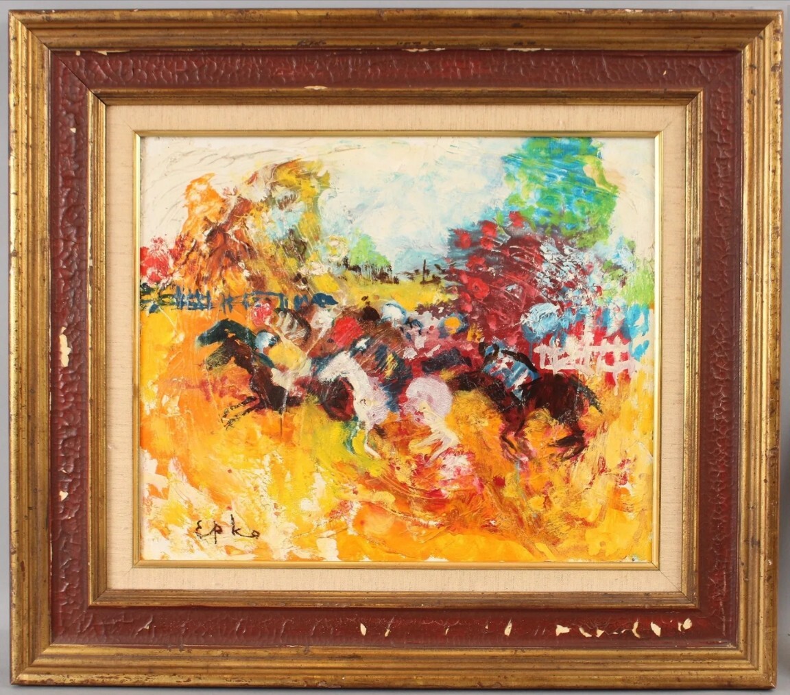 WILLERING EPKO Vintage Impasto Dutch Abstract Impressionist Painting Horseracing