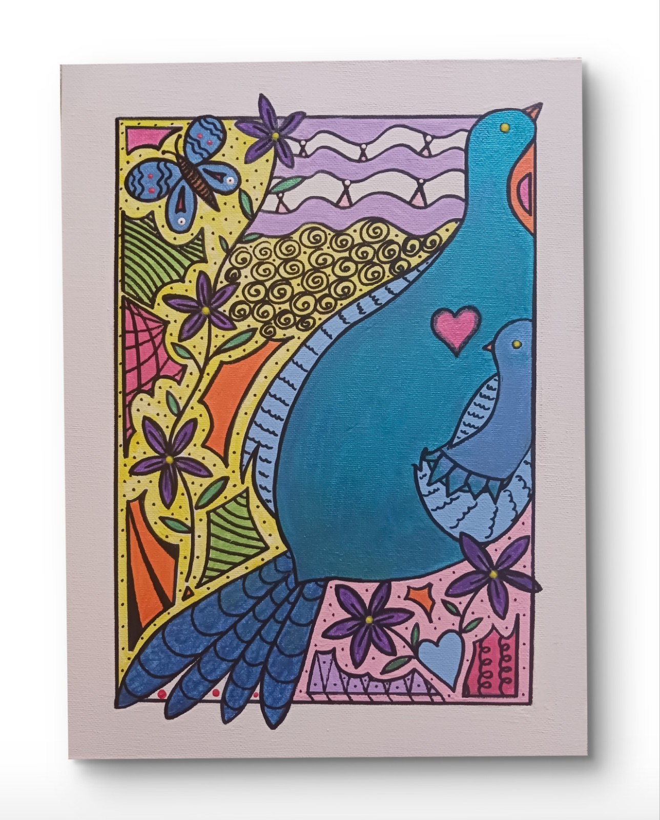 Folk Pop Art Mother Baby Bird Painting Canvas Board, Unframed by Charlene Slie