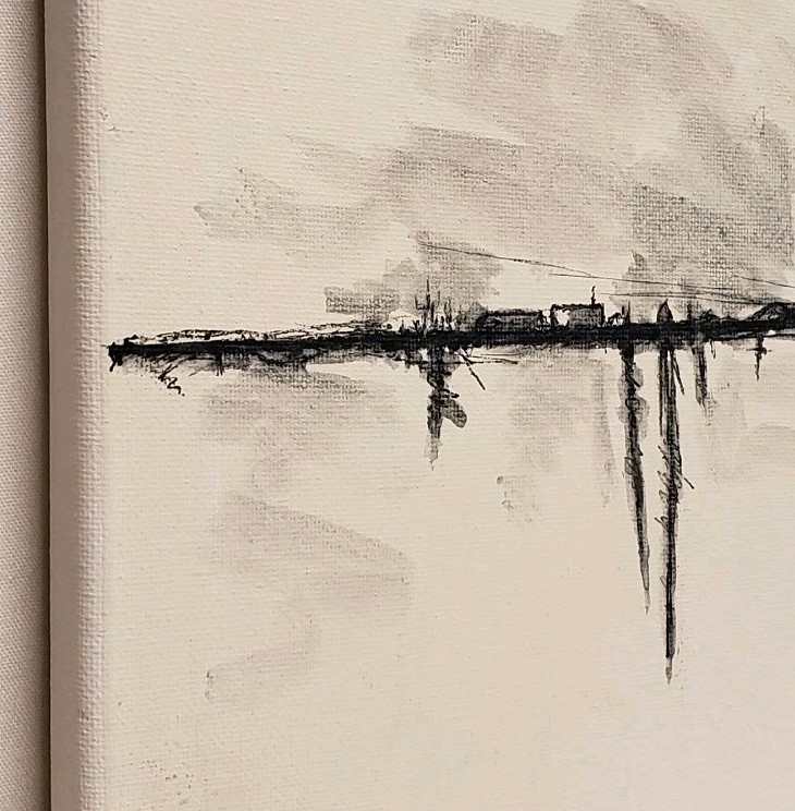 No.664 Original Abstract Minimal Landscape Drawing On Canvas By K.A.Davis