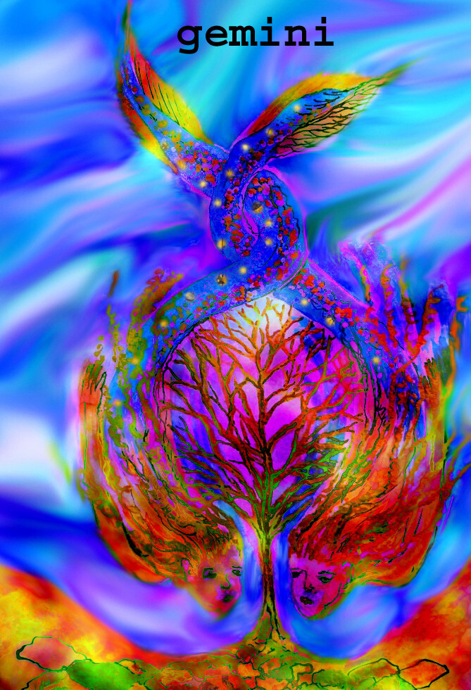 Zodiac Sign «Twin» RAINBOW STYLE Aceo Print 9 x 6.4 cm 21.5.-21.6.