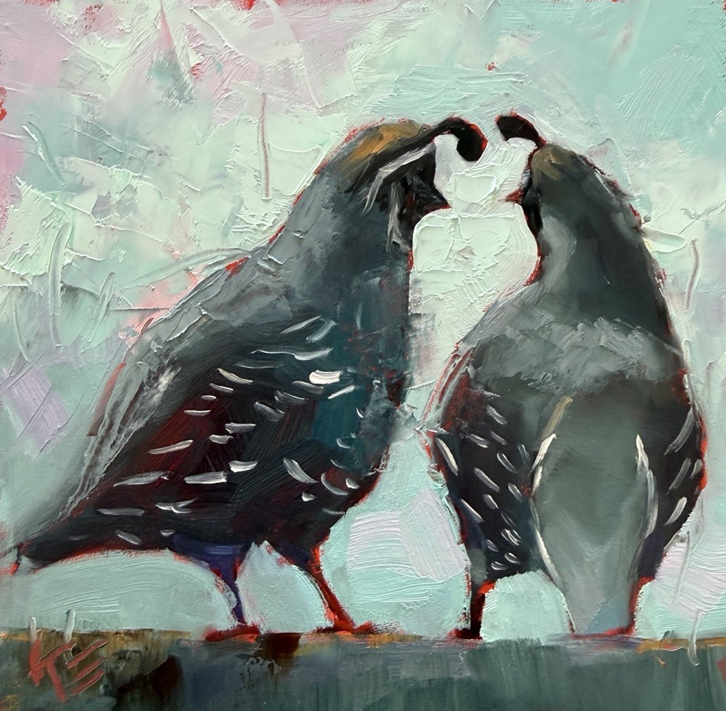 California Quail Bird decor Original Painting On Wood Canvas 6 X 6 In Valentine