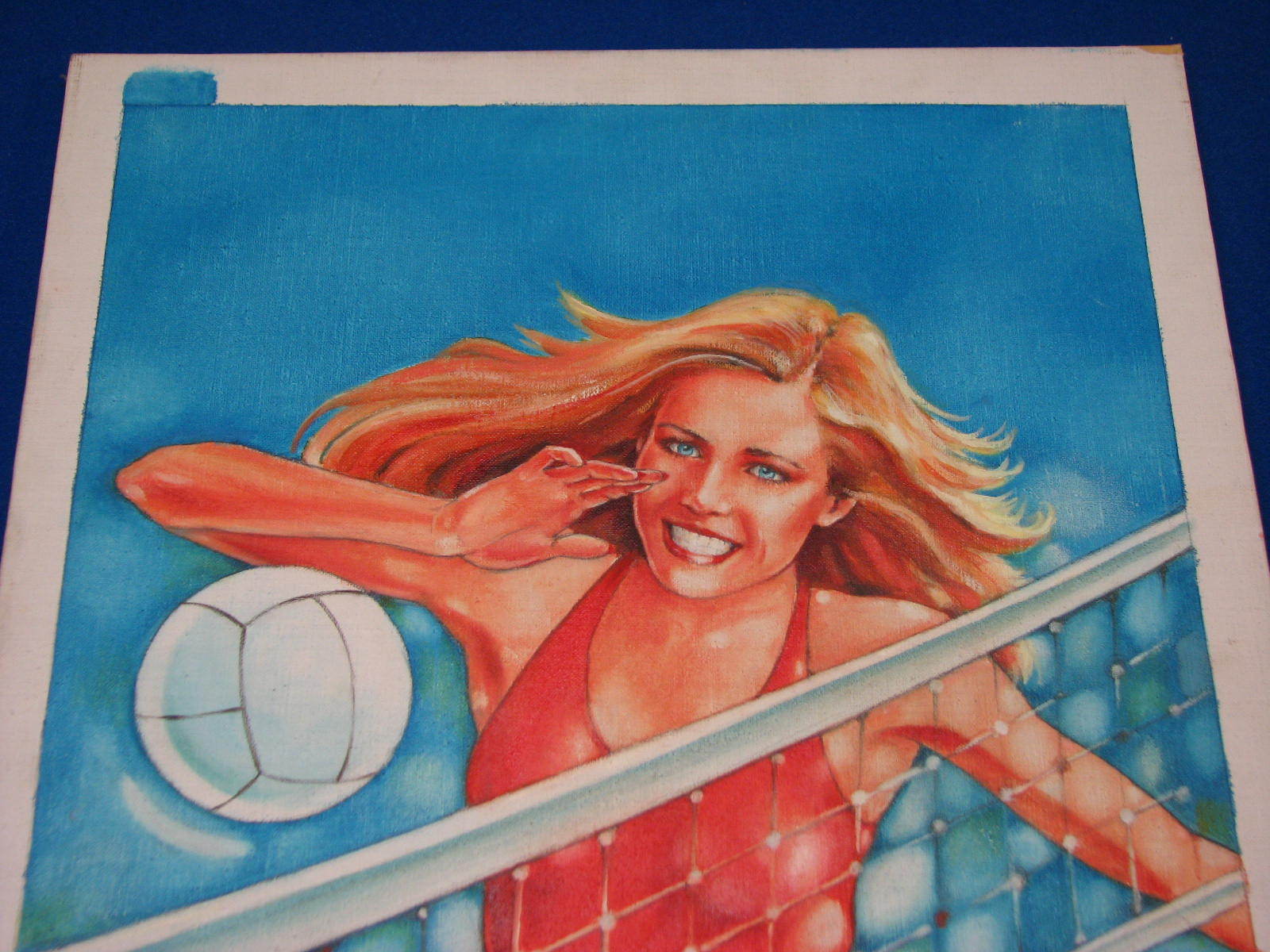 Original Art Painting Gary Palmer Female Blonde Woman Beach Volleyball Sports