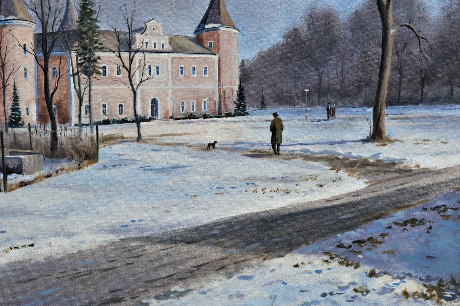 Stefan Cerny Signed Oil Painting, Winter Landscape With Castle, Framed