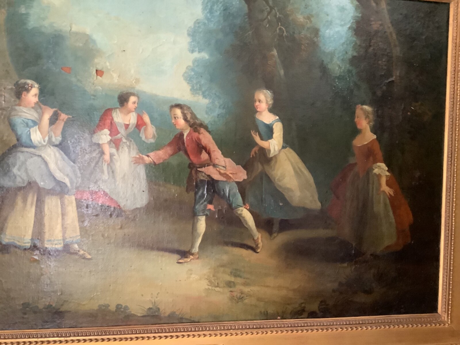 TO RESTORE 18th CIRCLE FRAGONARD ENTERTAINMENT IN PARK FRENCH OIL ON CANVAS