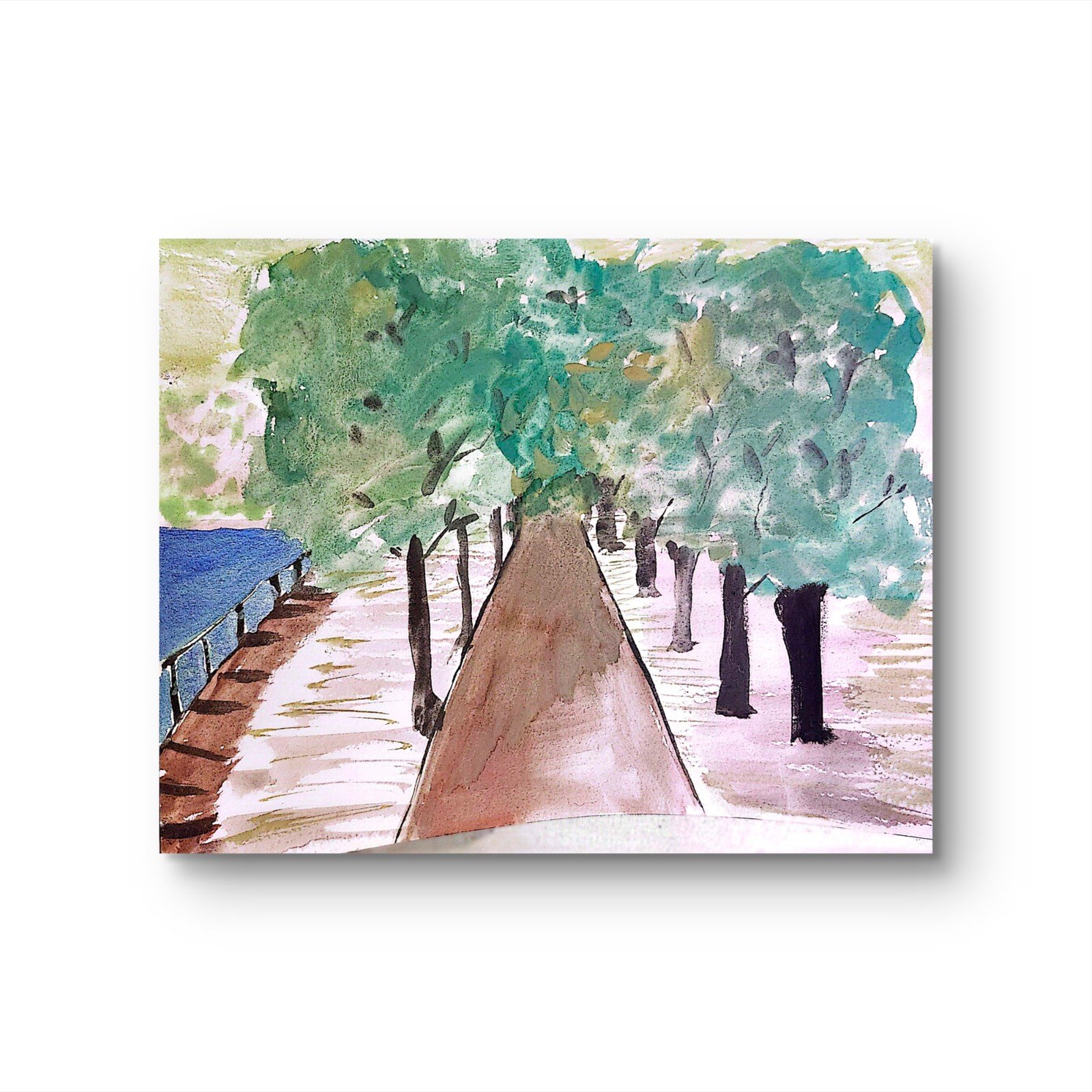 A Walk Alomg The River Abstract Impressionist Original Watercolor Painting 8×10