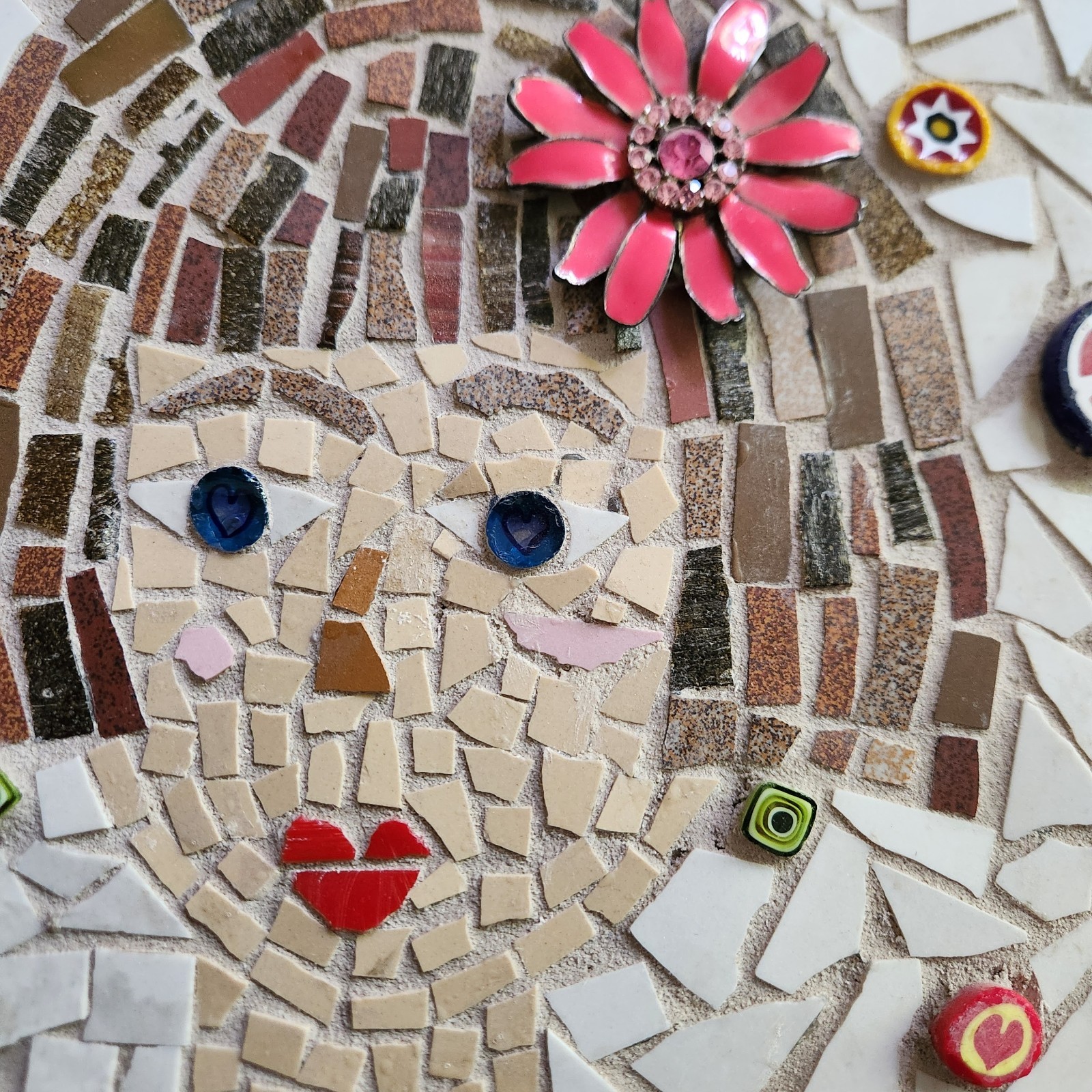 13×13″ Handmade Mosaic Portrait Wall Art, Colorful Folk Art Woman Tile Panel