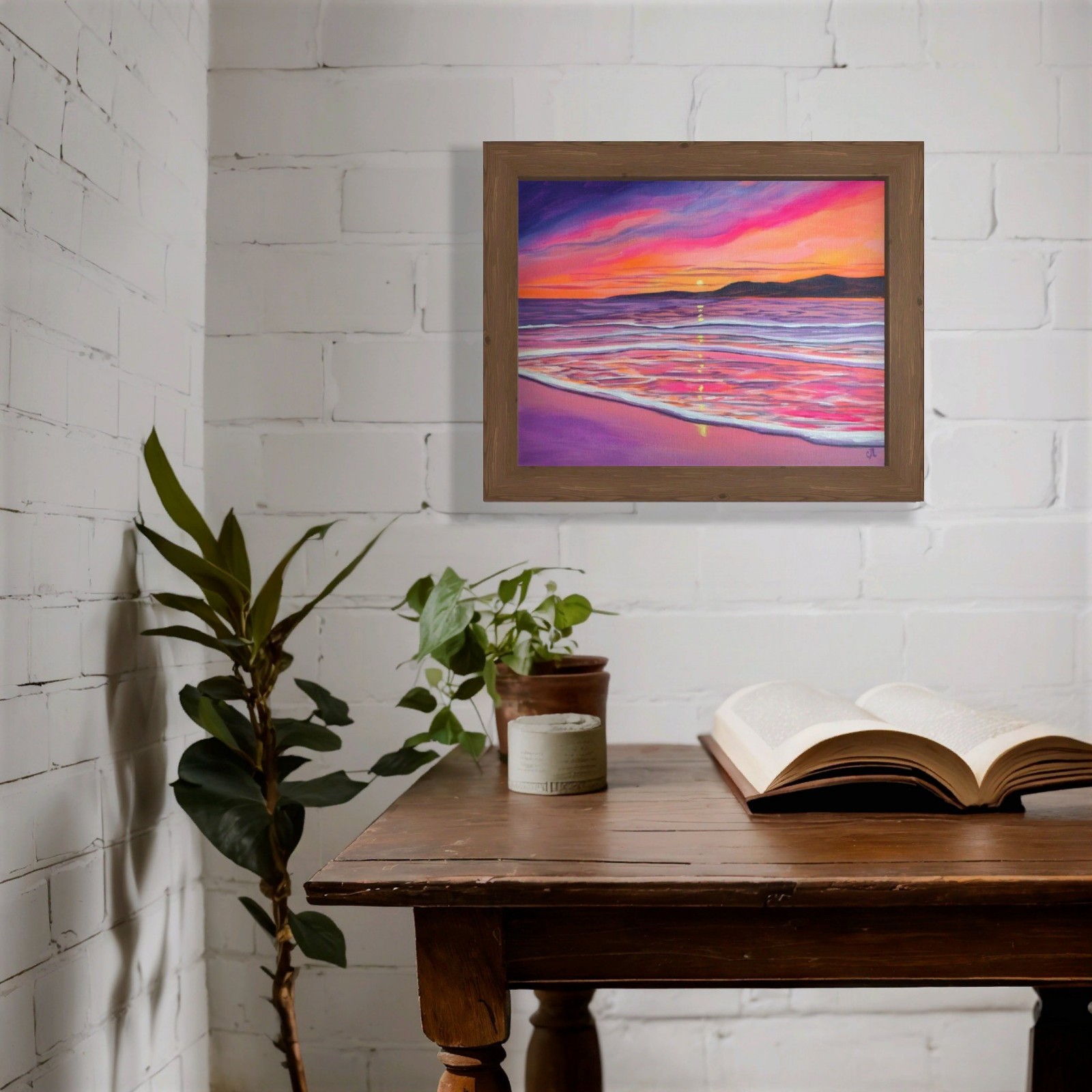 Beach Sunset. Original Painting On Canvas. Coastline Landscape. Ocean Seascape