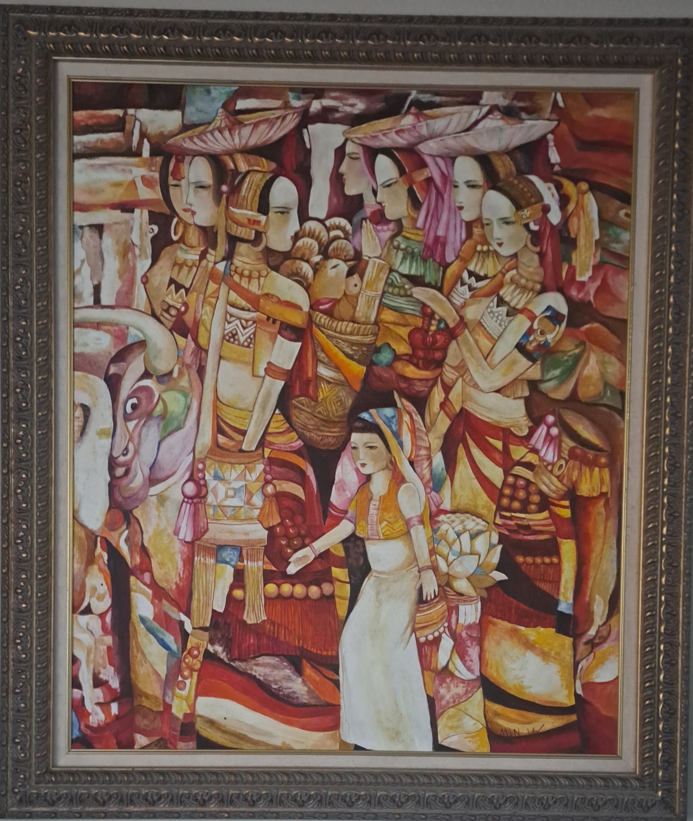 Fine Art, signed original, large Oil painting, framed titled «Autumn Ladies»