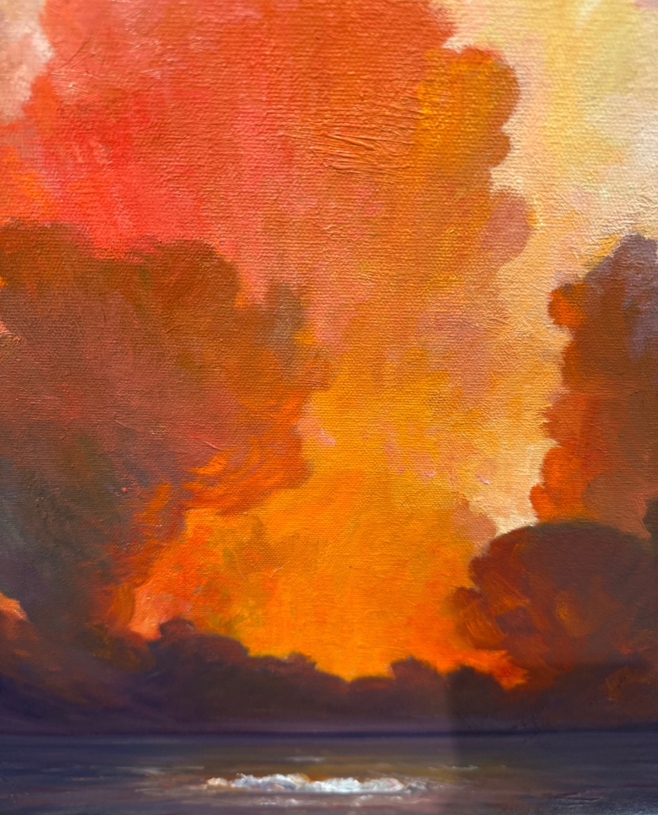 «Fire and Water» Sunset oil on canvas 2026 Framed YASAMI 32″ x 28″
