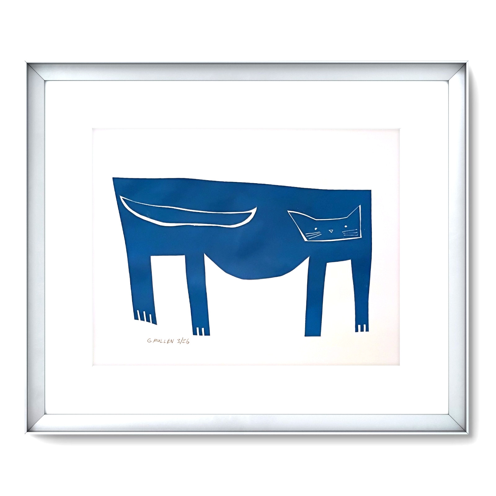 Original Blue Cat 11×14 Acrylic on Paper Abstract Modern Art