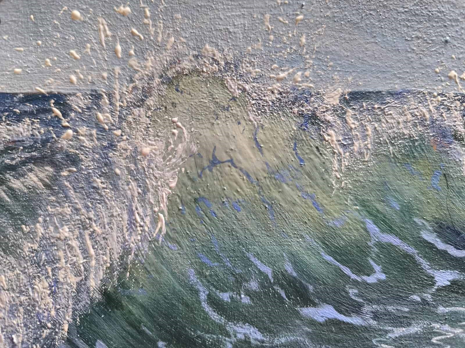 TEXTURED IMPASTO OIL Original Art Painting BERDS WAVES SKY Landscape Seascape A4
