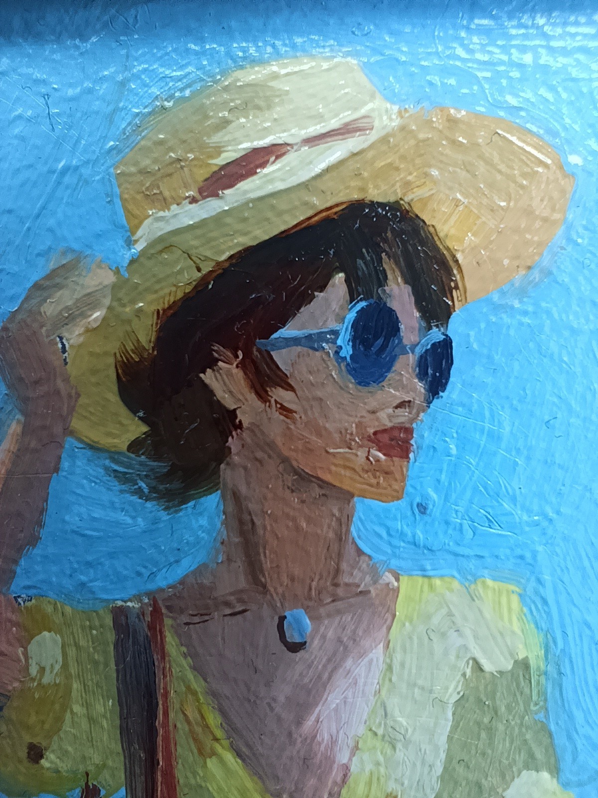 Beach Girl Original Oil Painting 4×6 Framed Signed Woman Sea Beachfront Art