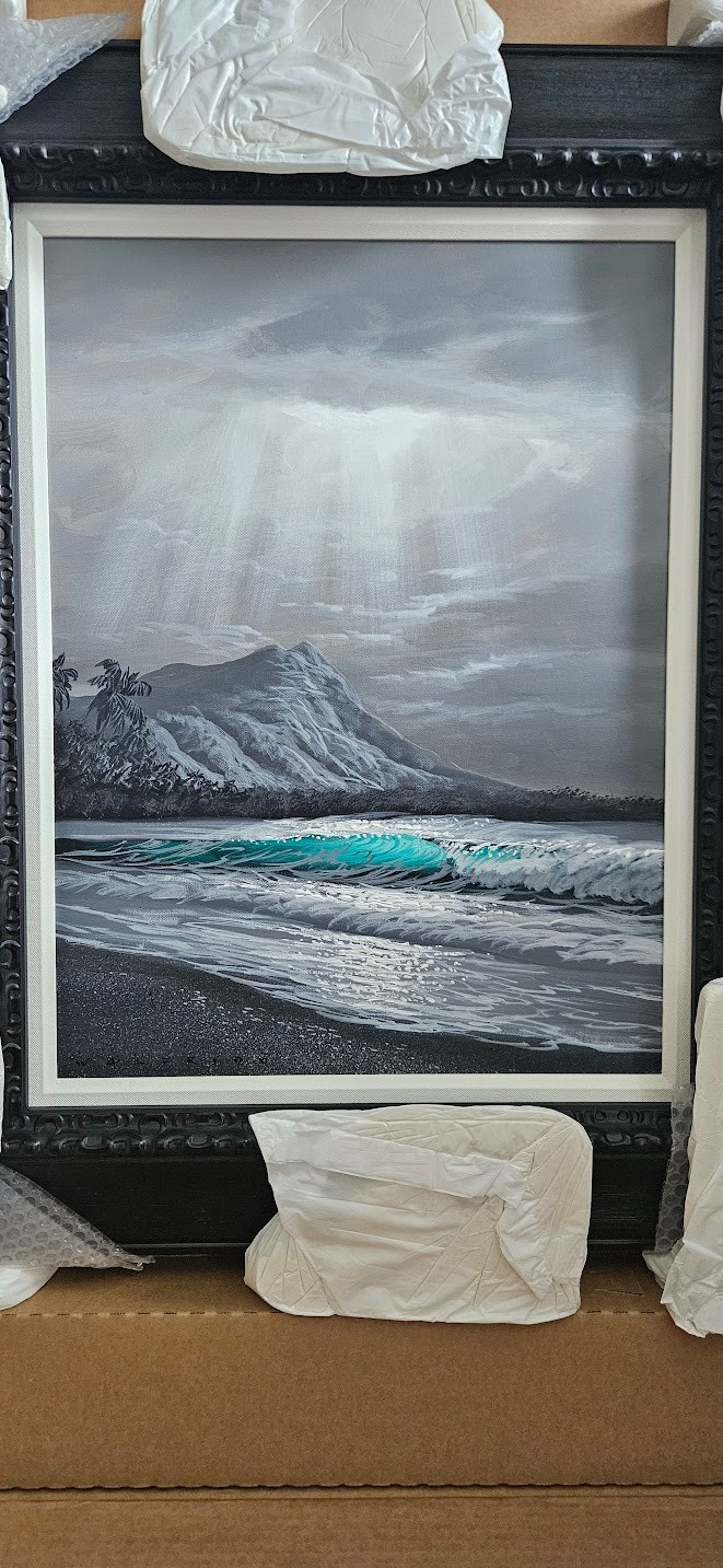 ORIGINAL Walfrido Garcia «Diamond Head Light» Signed Acrylic Canvas COA Framed