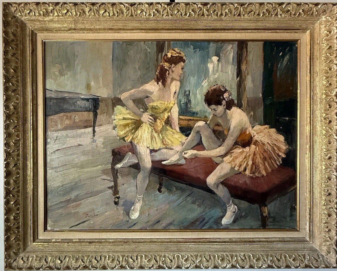GABRIELE DAUBE ANTIQUE BALLERINA GIRL OIL PAINTING VINTAGE BALLET DANCER 1940s