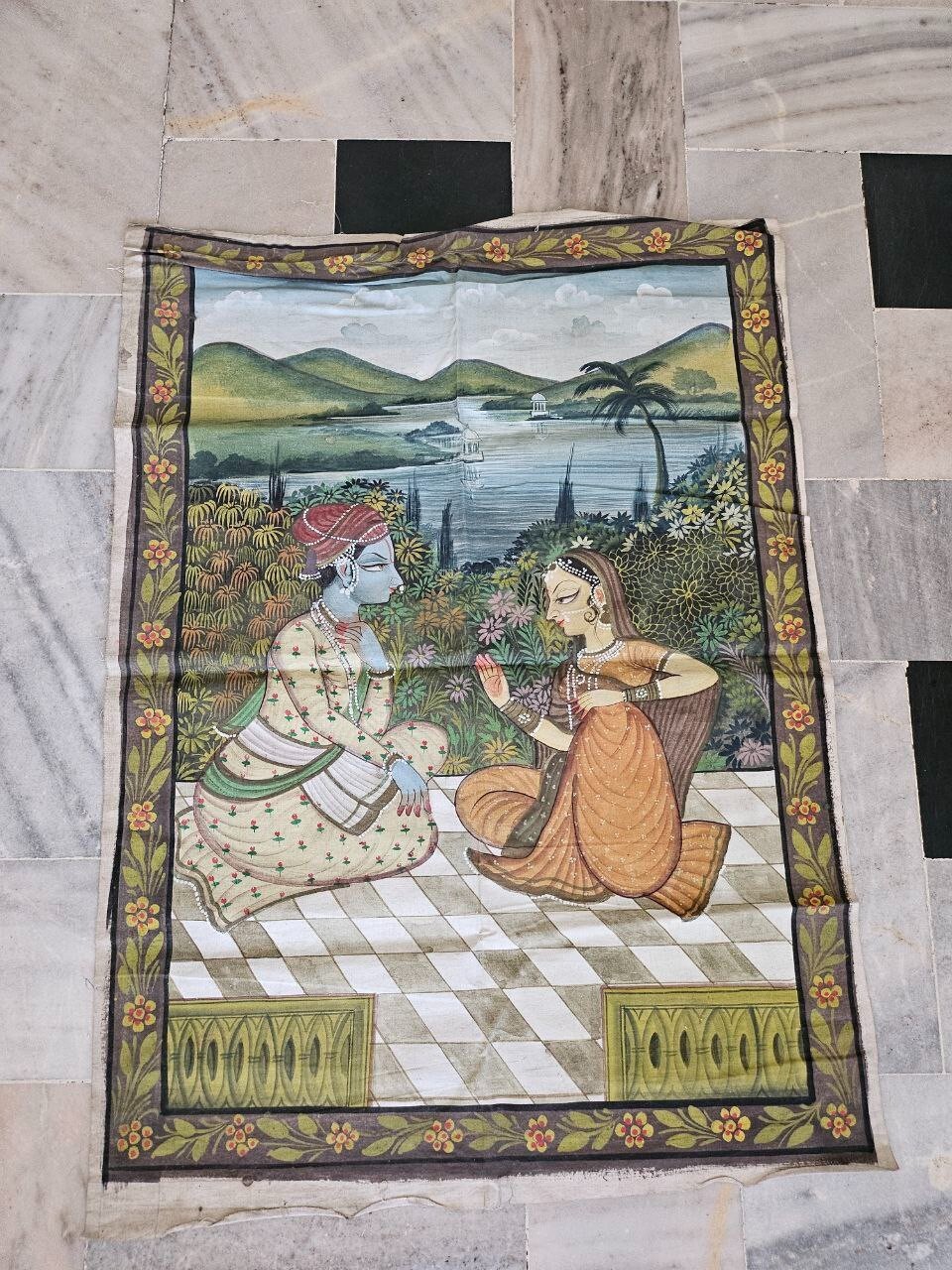 Vintage Hindu Miniature Painting Hand Painted Traditional Indian Art Wall Decor