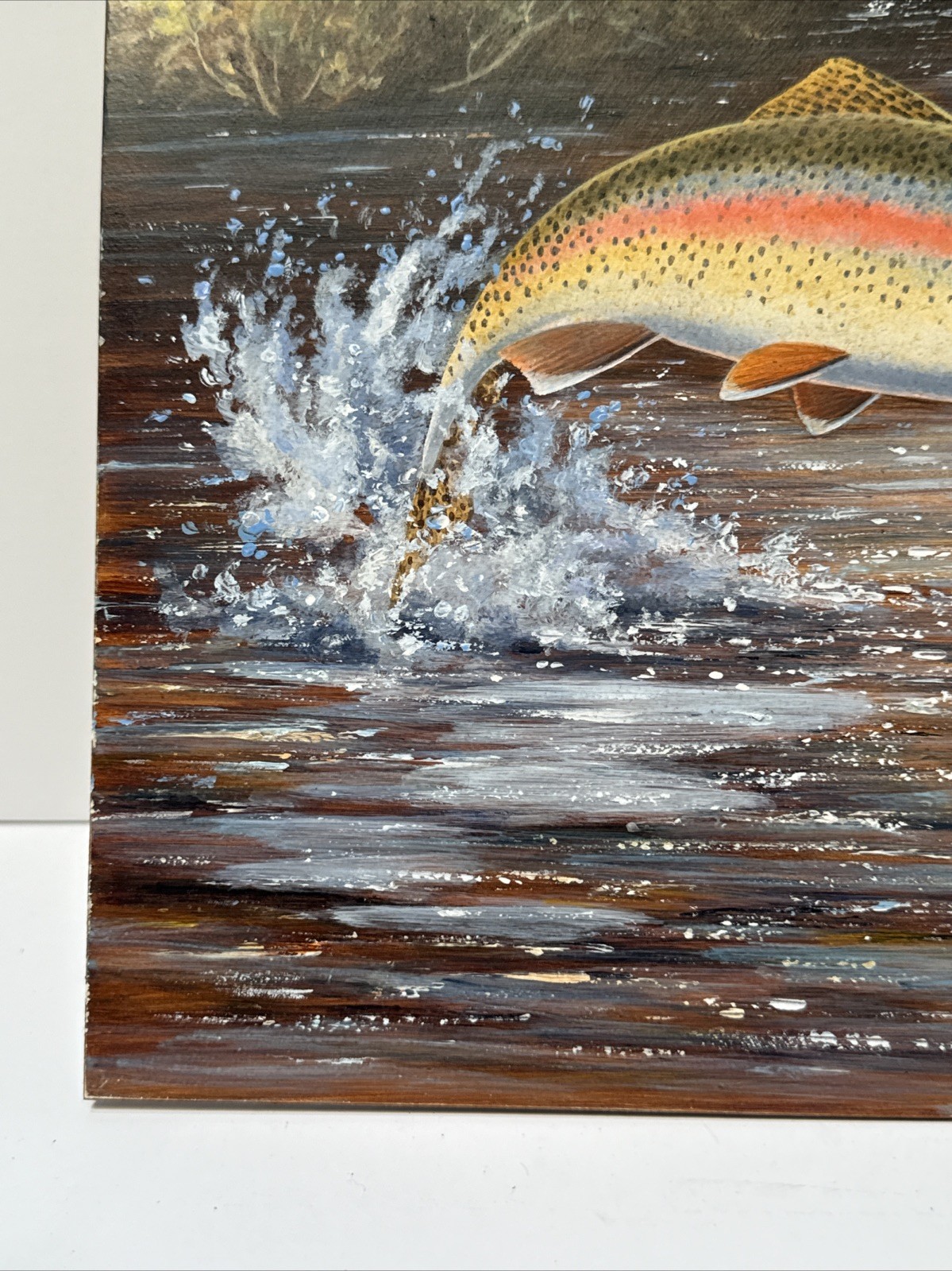 Fish Painting Fishing Jumping Fly Lure River Stream David Chapple Listed Famous