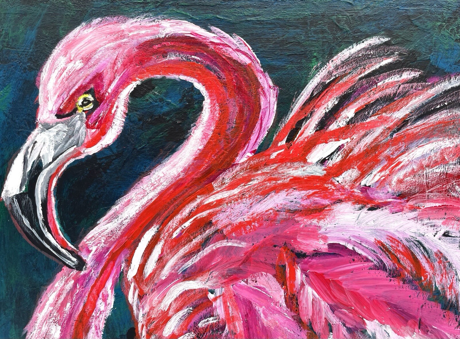 Flamenco Fire Flamingo Painting Original Acrylic Art Modern Coastal Home Decor