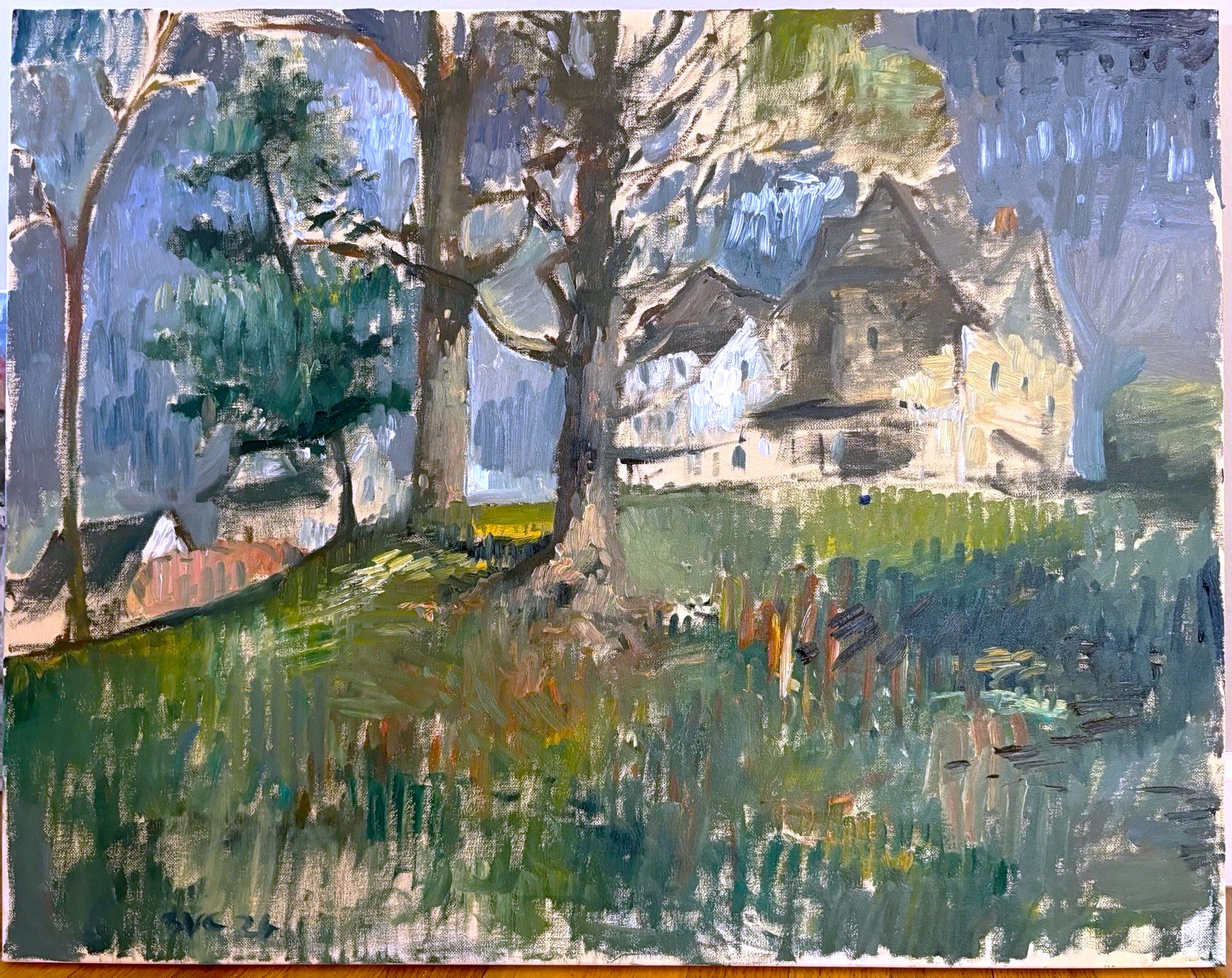 Impressionist Cityscape Landscape Oil Painting 22”x28” Canvas Original Signed
