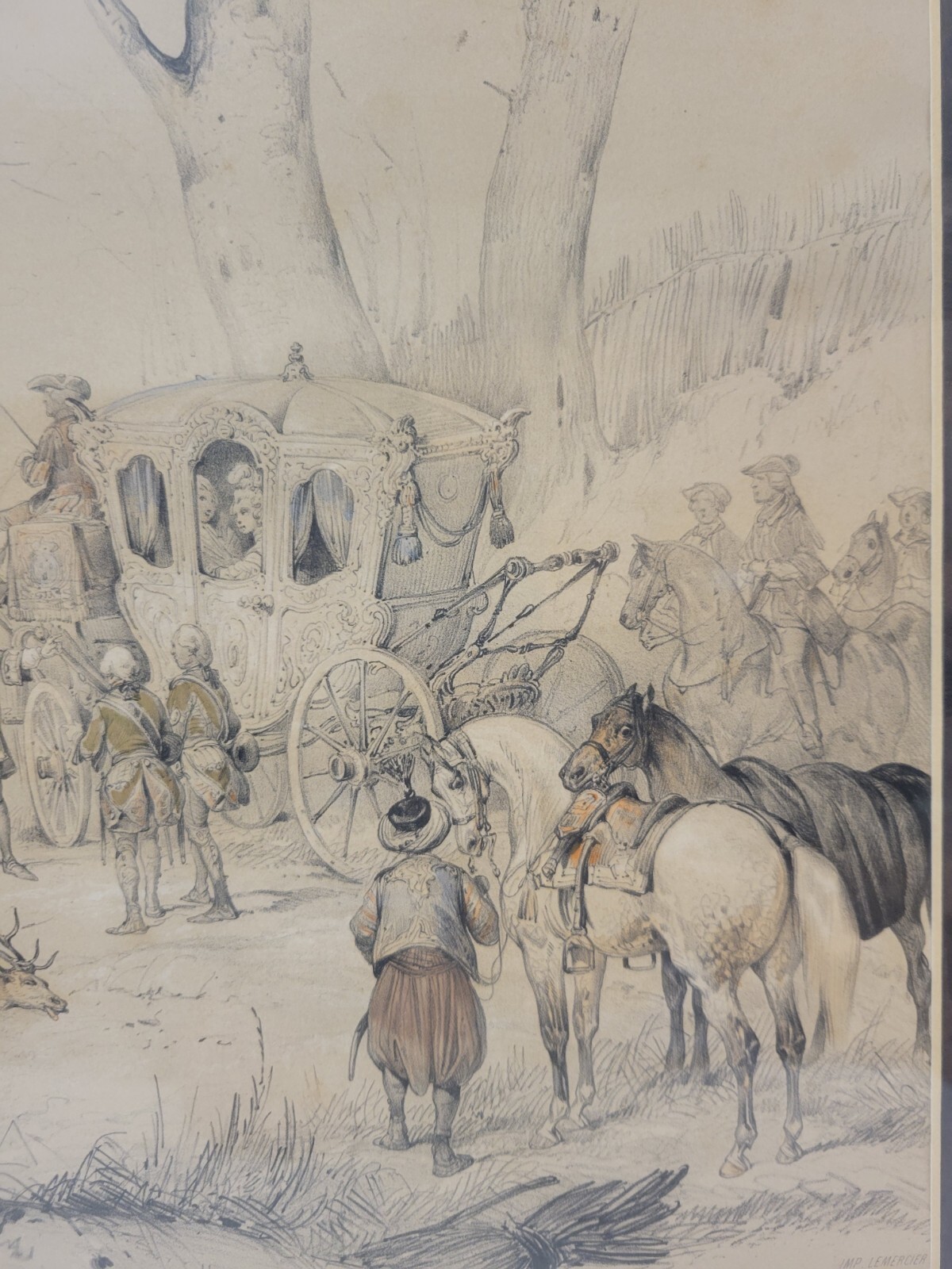 Antique 19th Century Art Depicting a Military Scene with Soldiers on Horseback