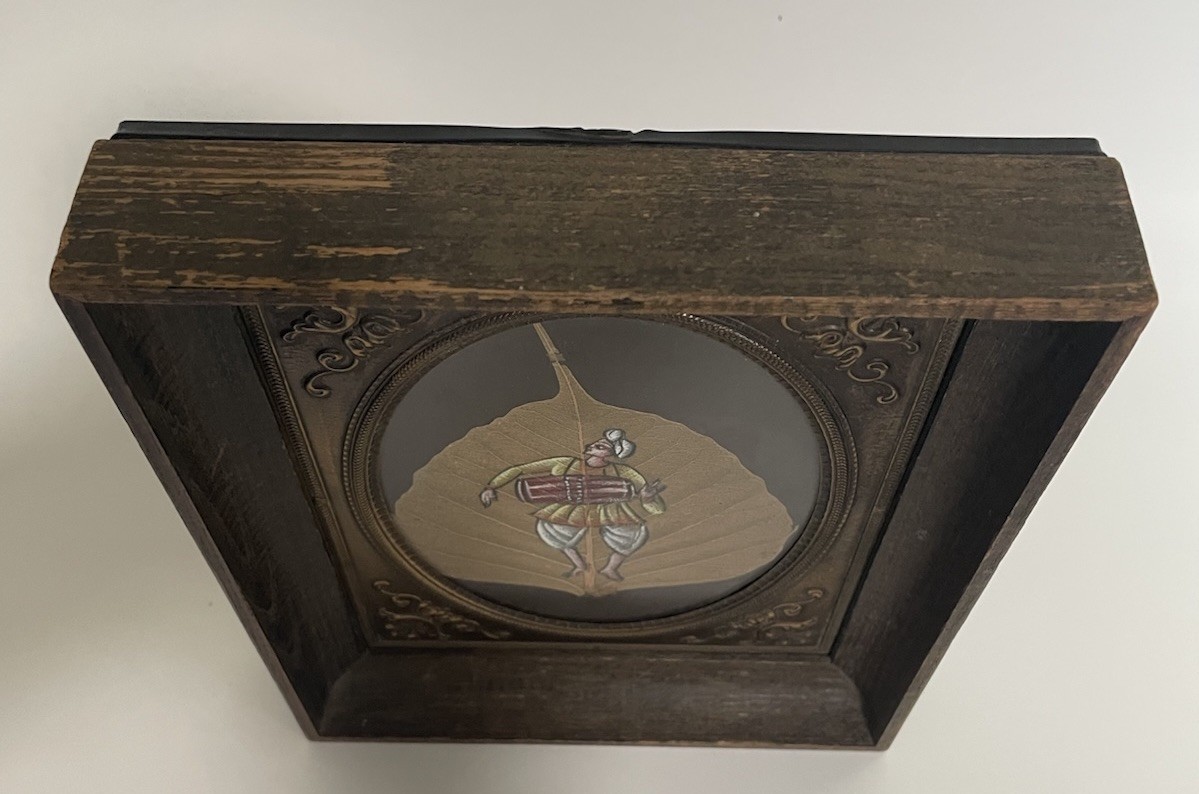 Indian Pipal Tree Leaf Art Hand Painted Framed Under Glass Made In India